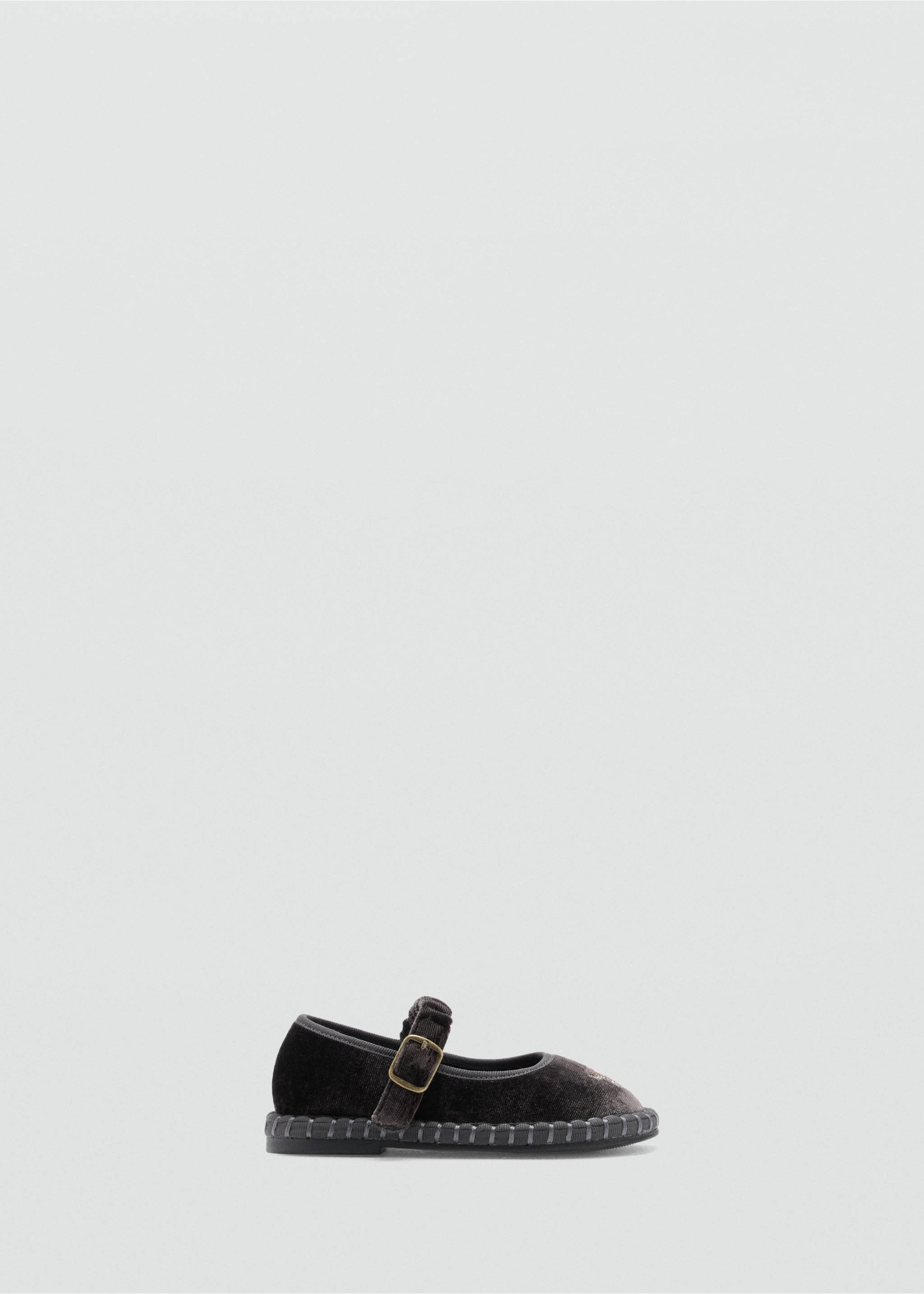 Dark grey velvet Mary Jane shoe with a buckled strap and contrast-stitched sole., Charcoal. Ref: 37047911-00.