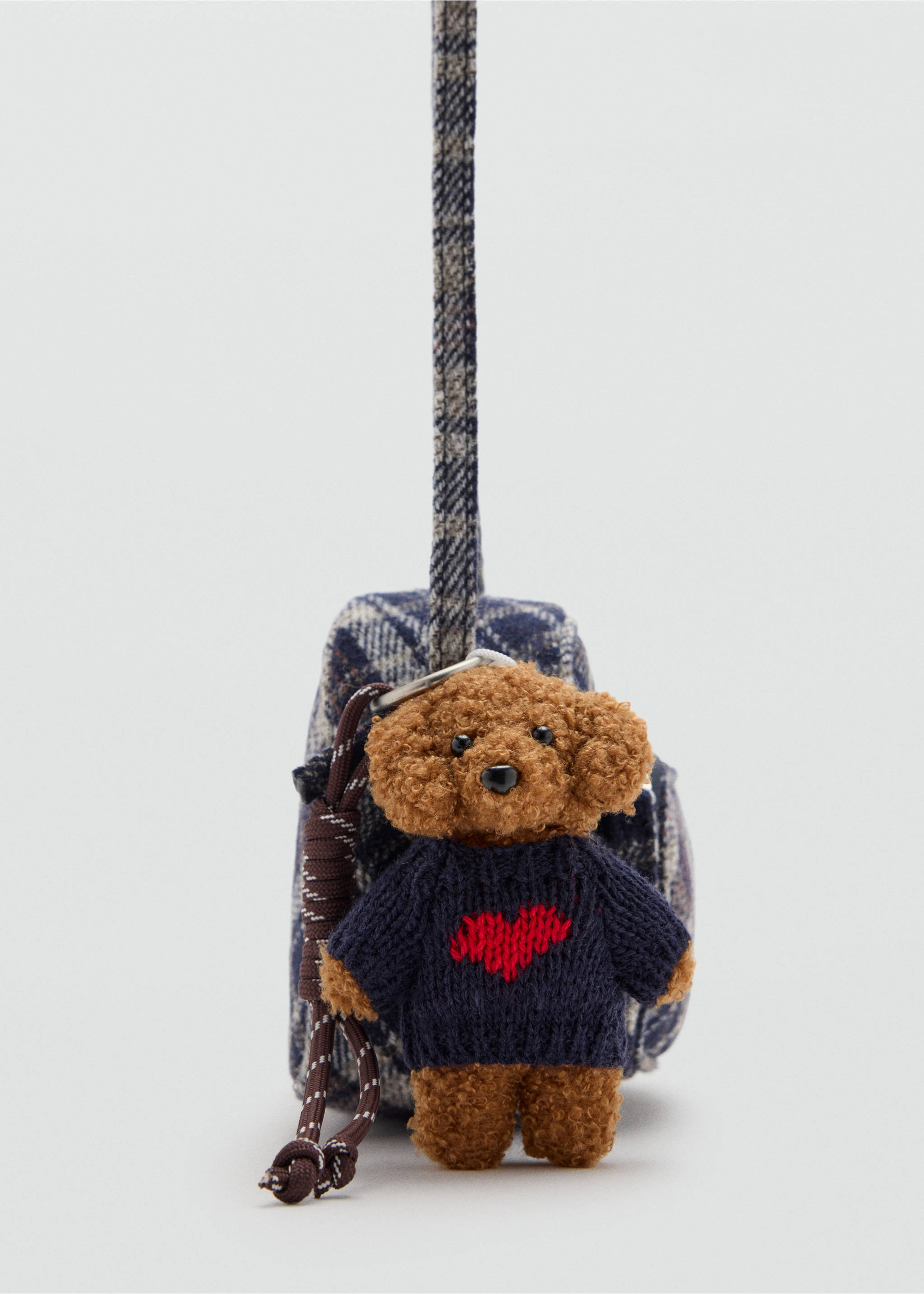 Plaid mini bag with a teddy bear charm detail., Grey. Ref: 37047912-00.