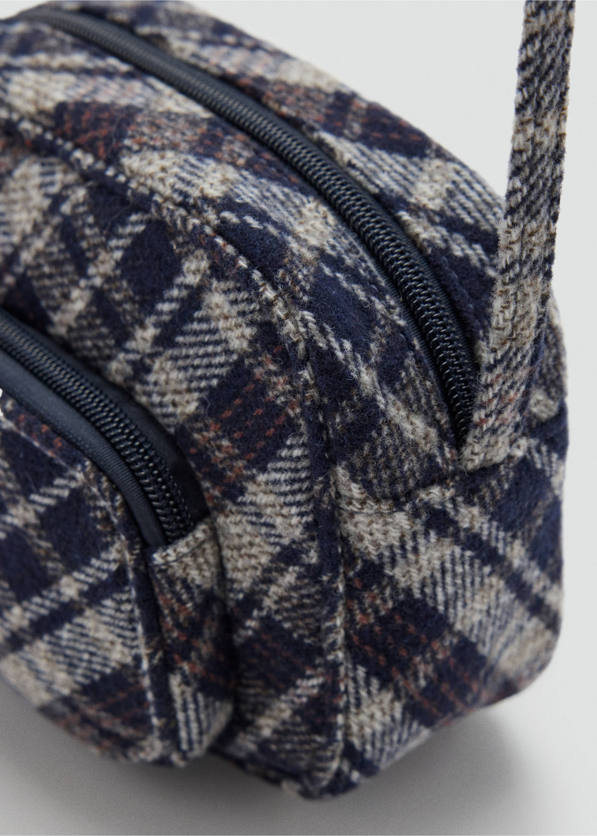 Blue and beige plaid mini bag with zip closures and a textured finish., Grey. Ref: 37047912-00.