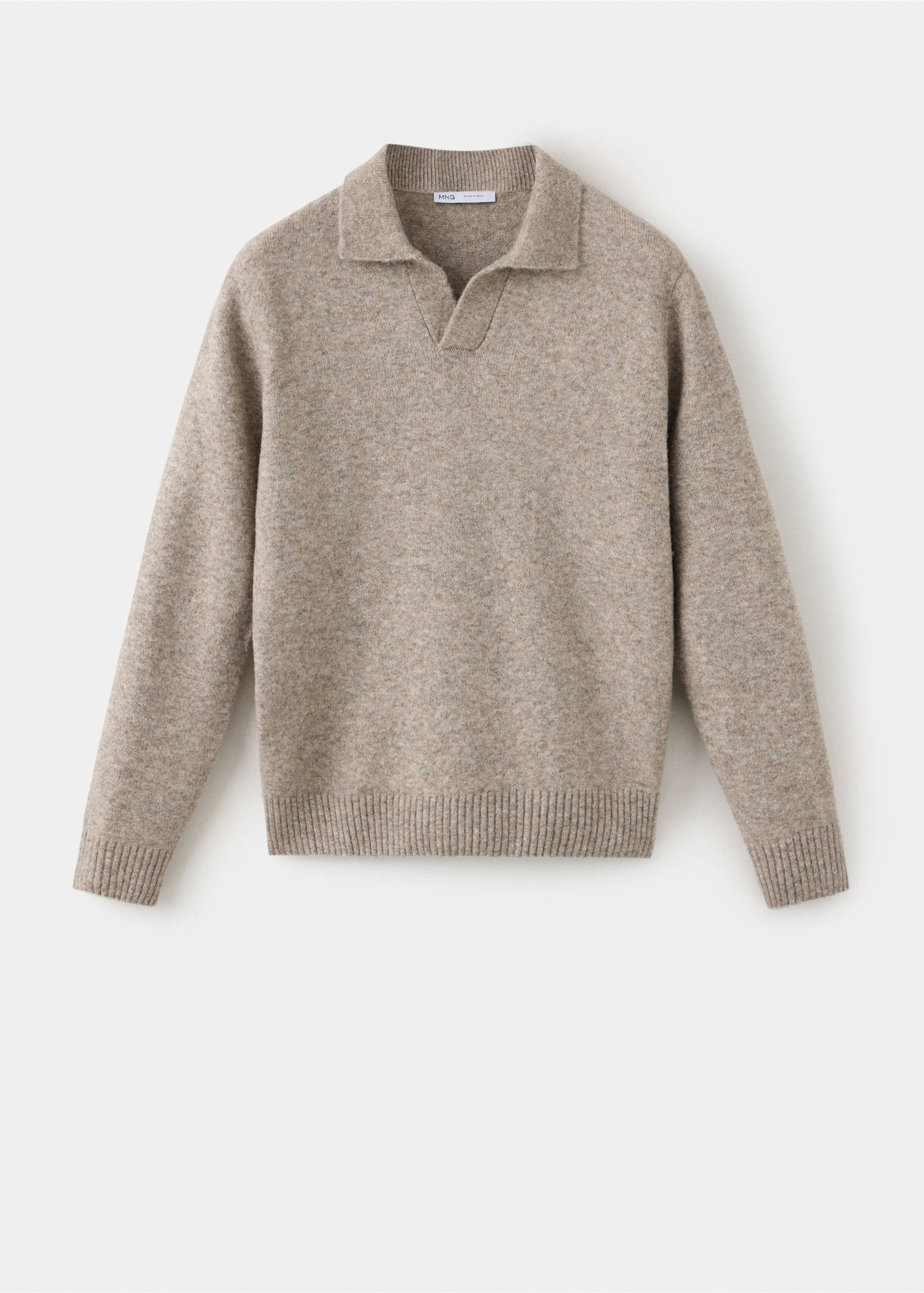 Beige heathered knit polo sweater with a V-neck placket., Beige. Ref: 37047916-00.