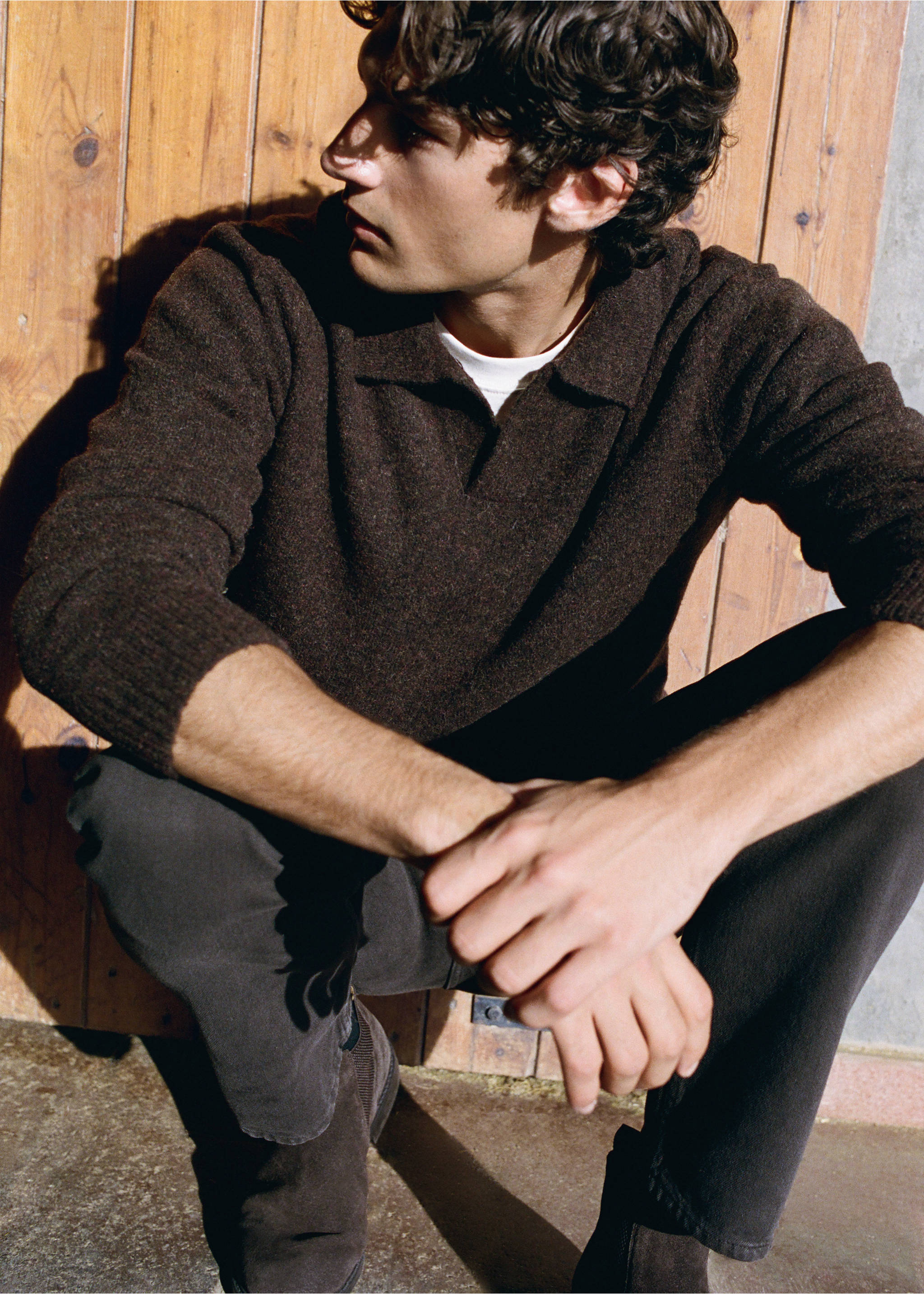Alpaca wool blend polo neck jumper - Details of the article 5, Chocolate. Ref: 37047916-00.