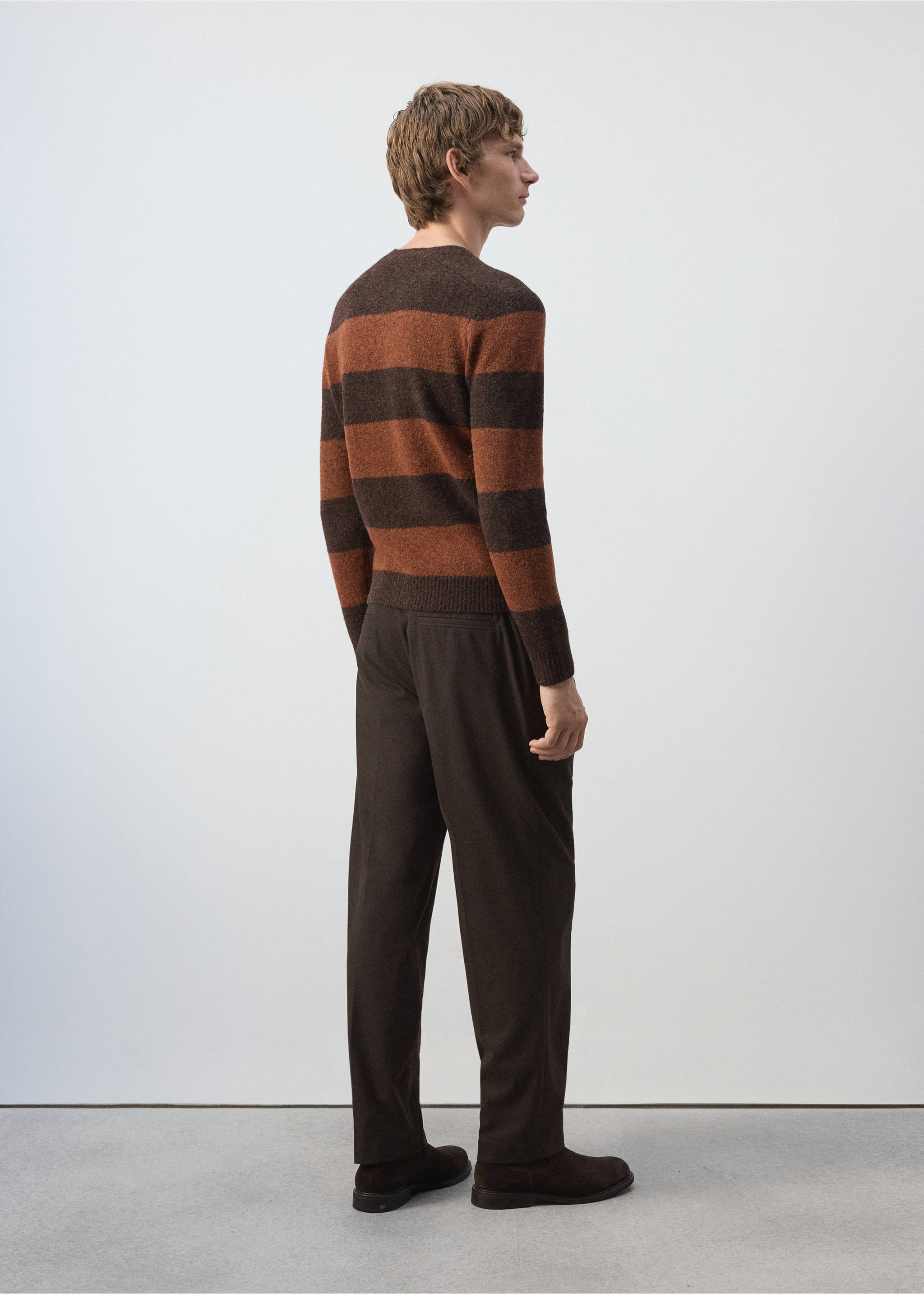 Back view of a striped brown and rust-orange knitted jersey with a crew neck., Burnt Orange. Ref: 37047917-00.