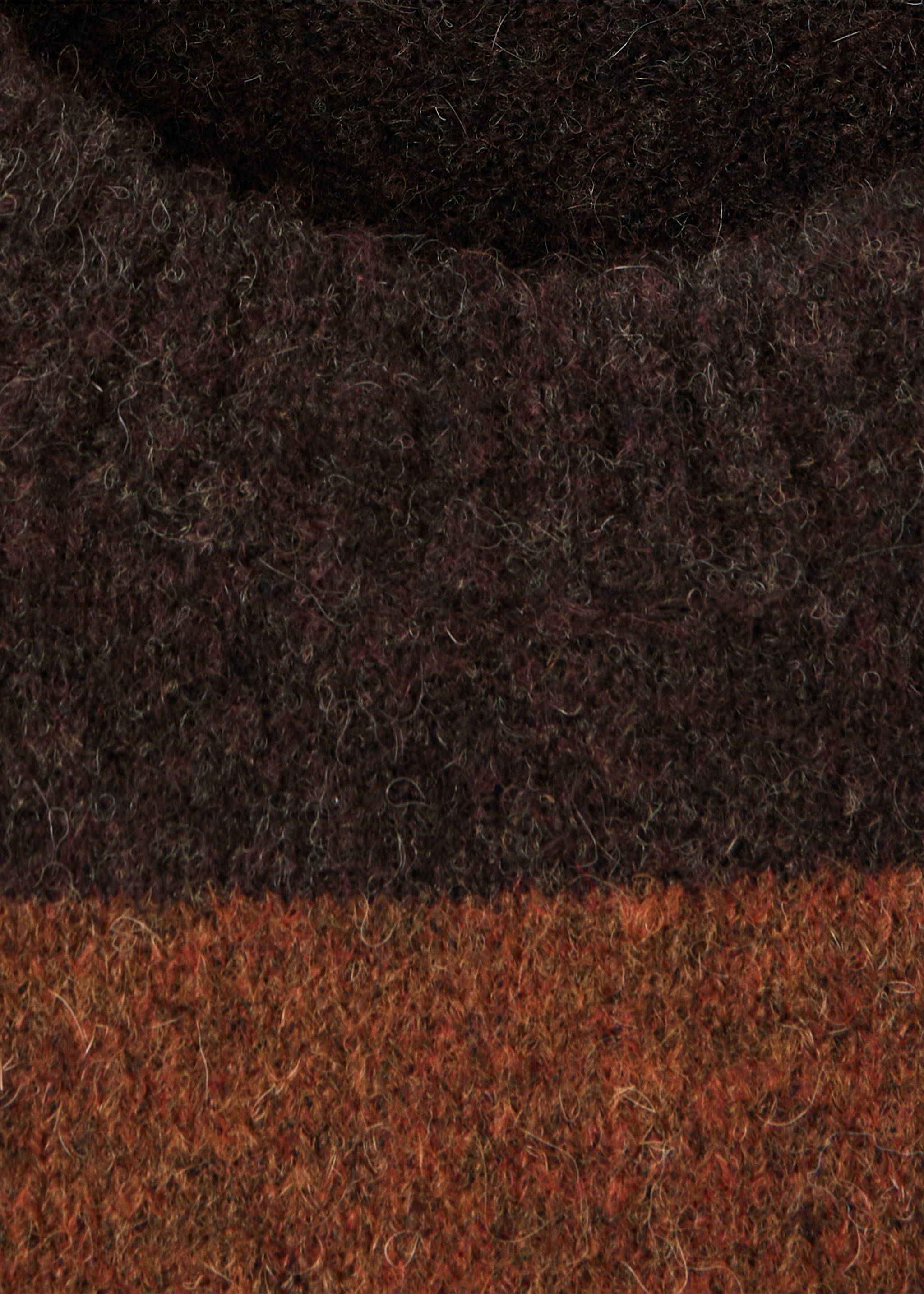 Close-up of a dark brown and rust-orange knitted jersey with a hairy, brushed texture., Burnt Orange. Ref: 37047917-00.