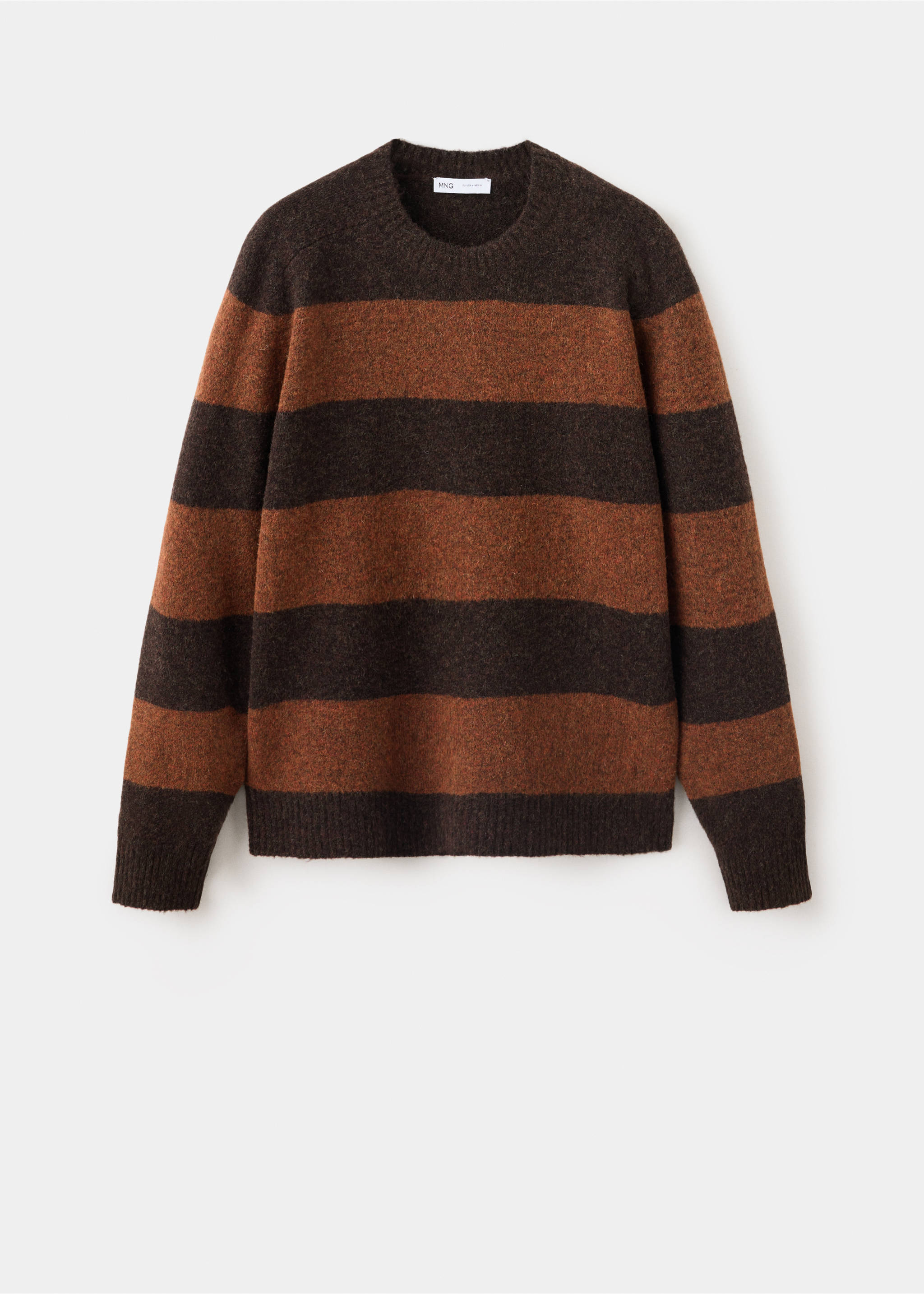 Brown striped knit jersey with a crew neckline and ribbed trim., Burnt Orange. Ref: 37047917-00.