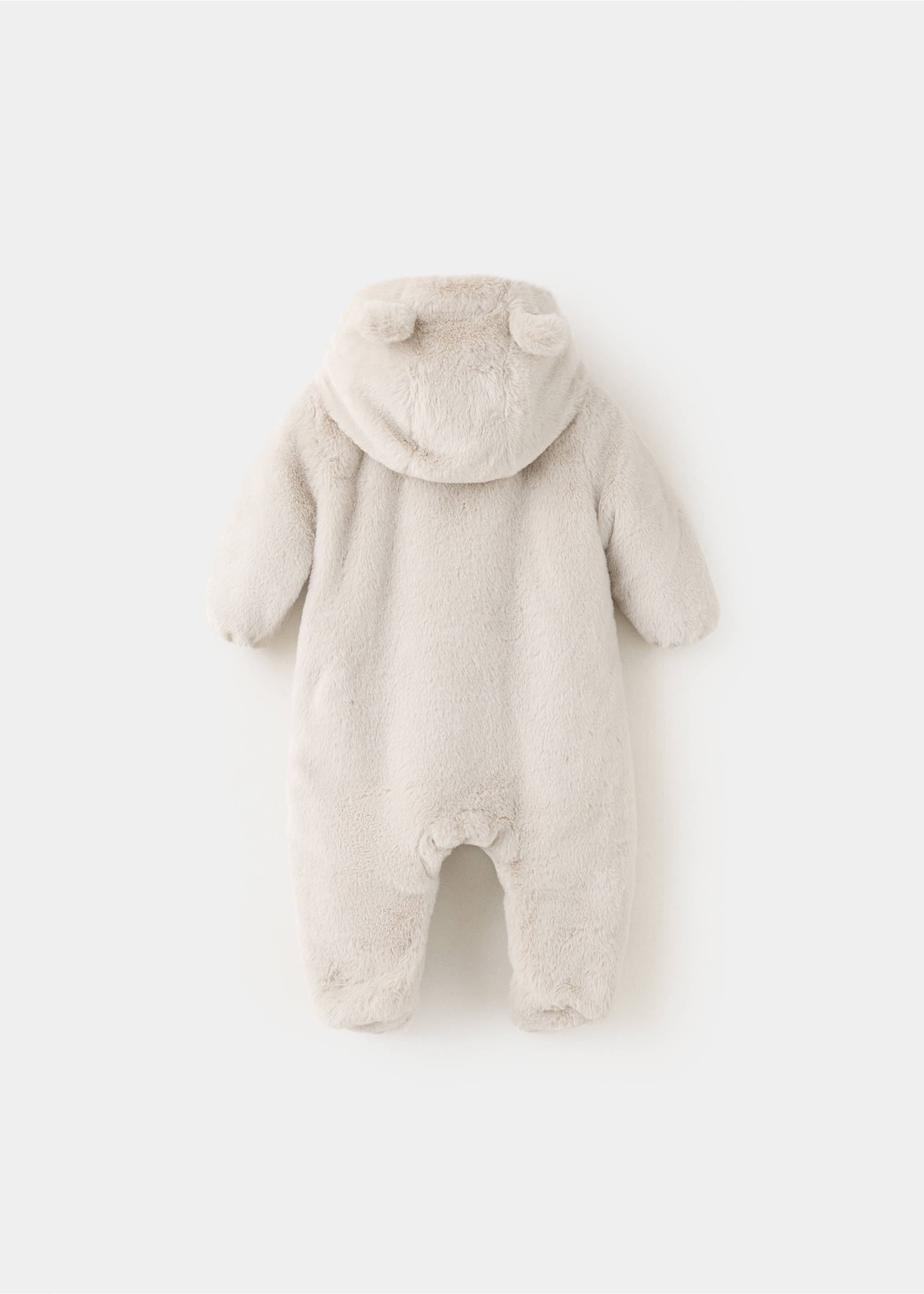 Cream faux-fur baby coat with a hooded back view and ears., Sand. Ref: 37047918-00.