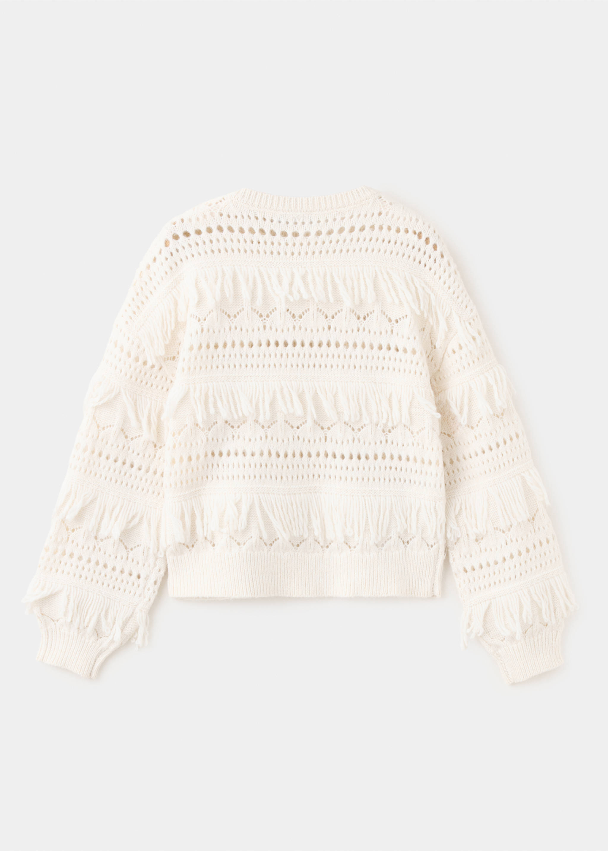 Openwork knitted sweater with fringes - Reverse of the article, Ecru. Ref: 37047921-00.