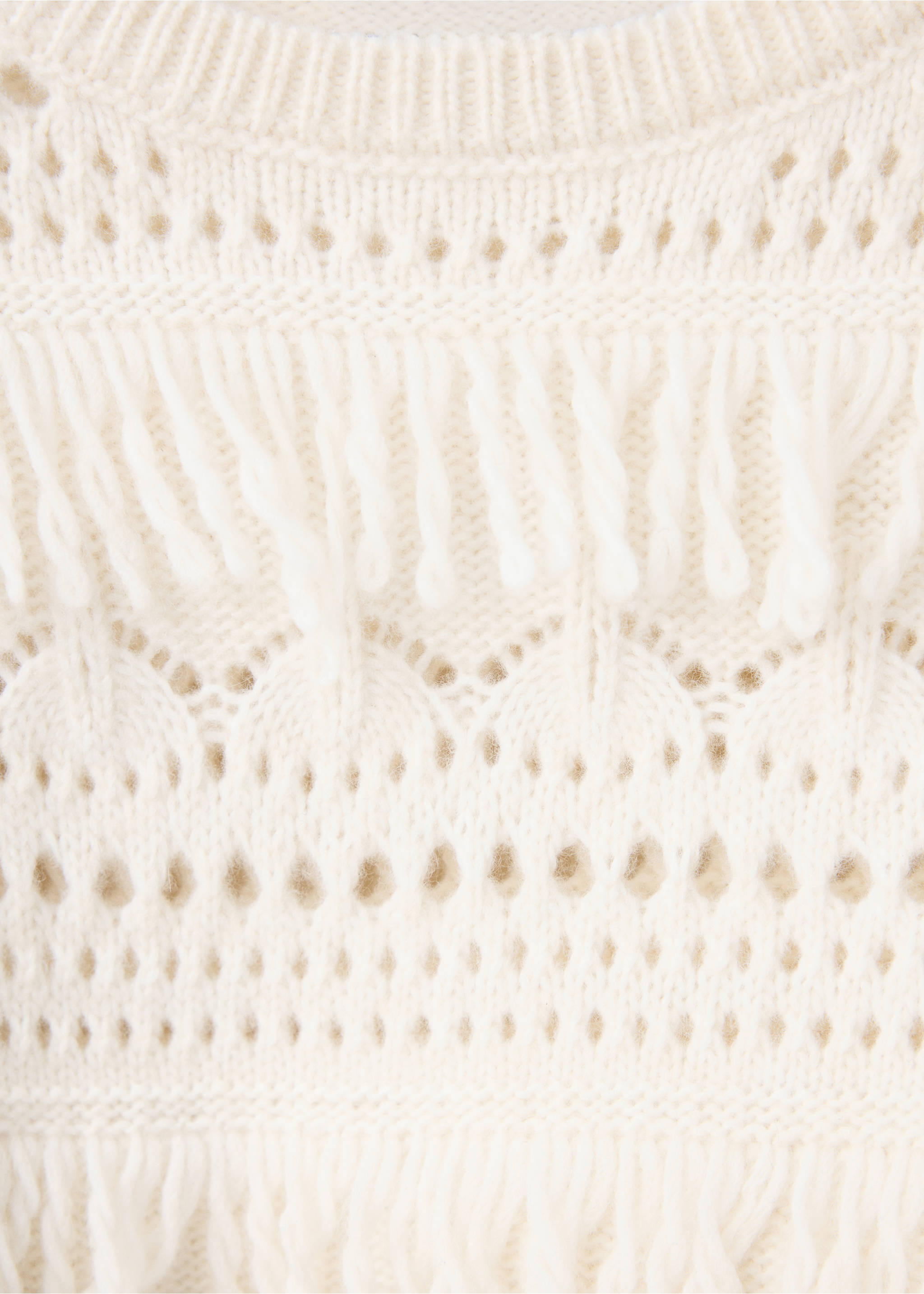 Openwork knitted sweater with fringes - Details of the article 8, Ecru. Ref: 37047921-00.