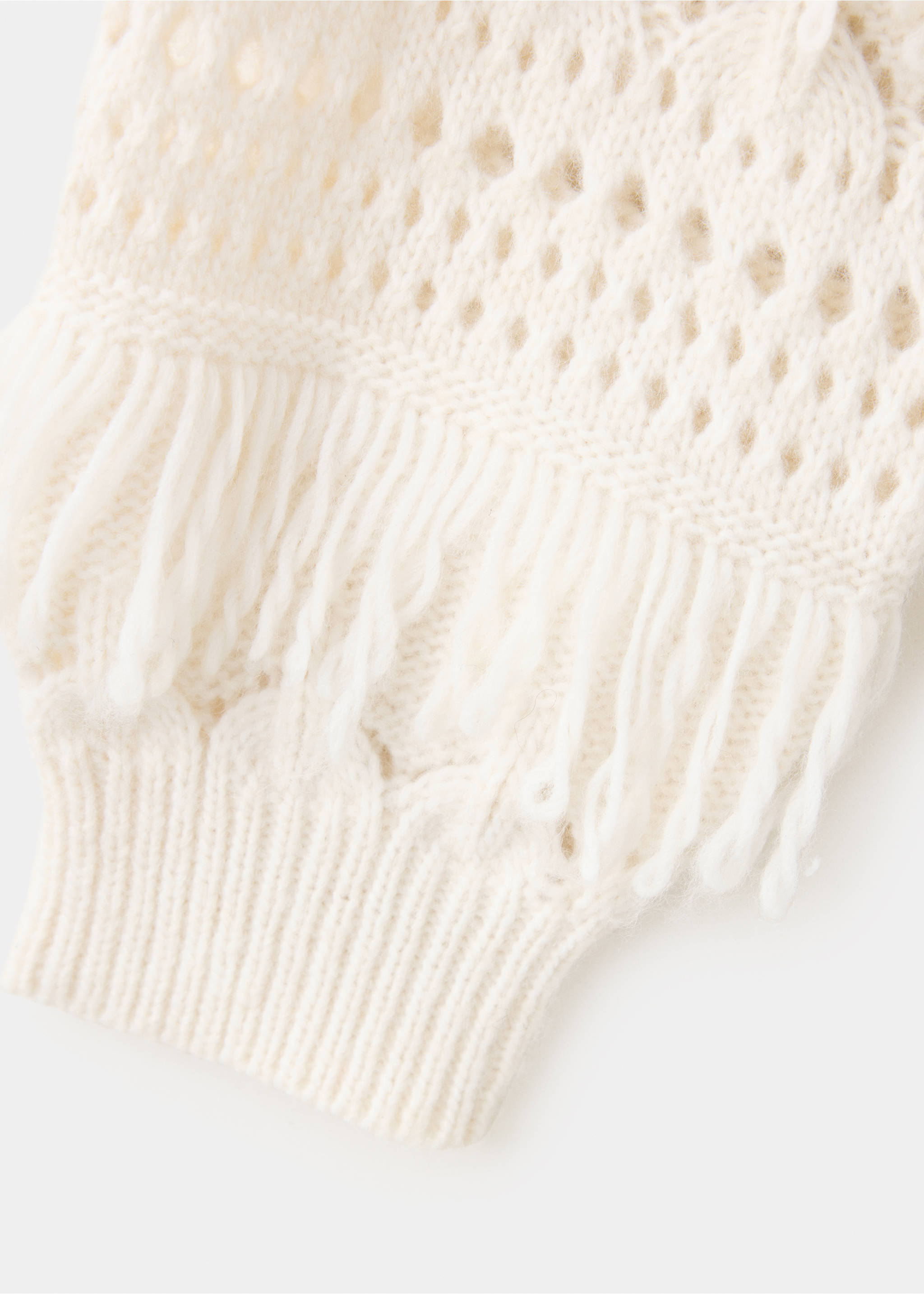 Openwork knitted sweater with fringes - Details of the article 0, Ecru. Ref: 37047921-00.