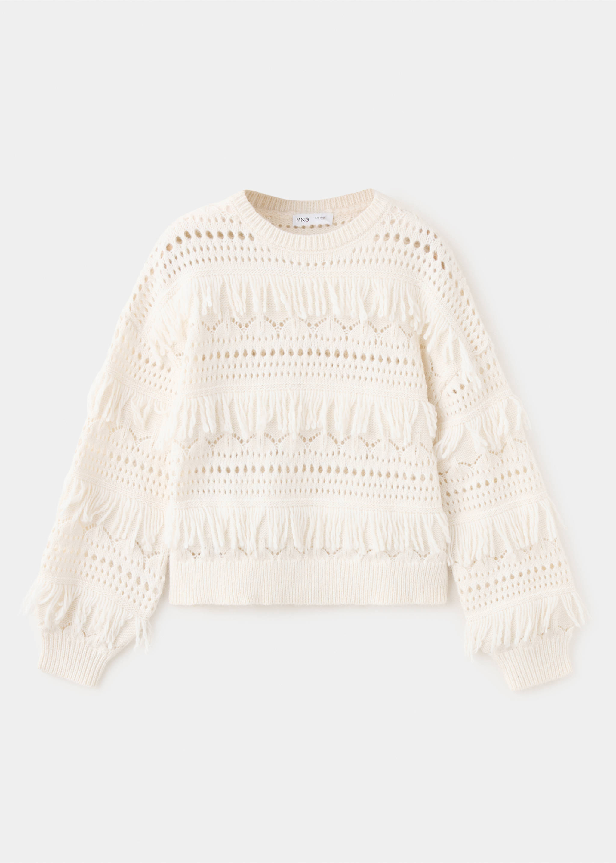 Openwork knitted sweater with fringes - Article without model, Ecru. Ref: 37047921-00.