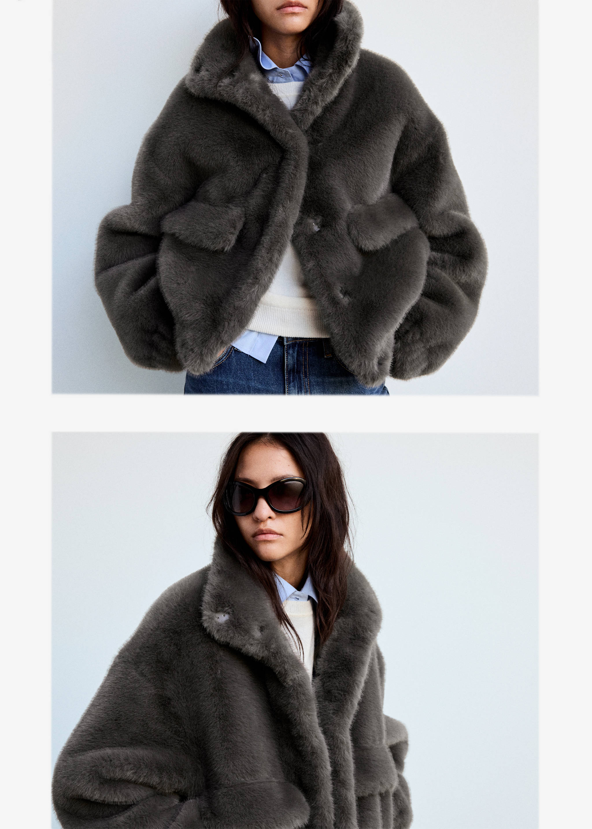 Faux fur funnel-neck jacket - Panoramic plane