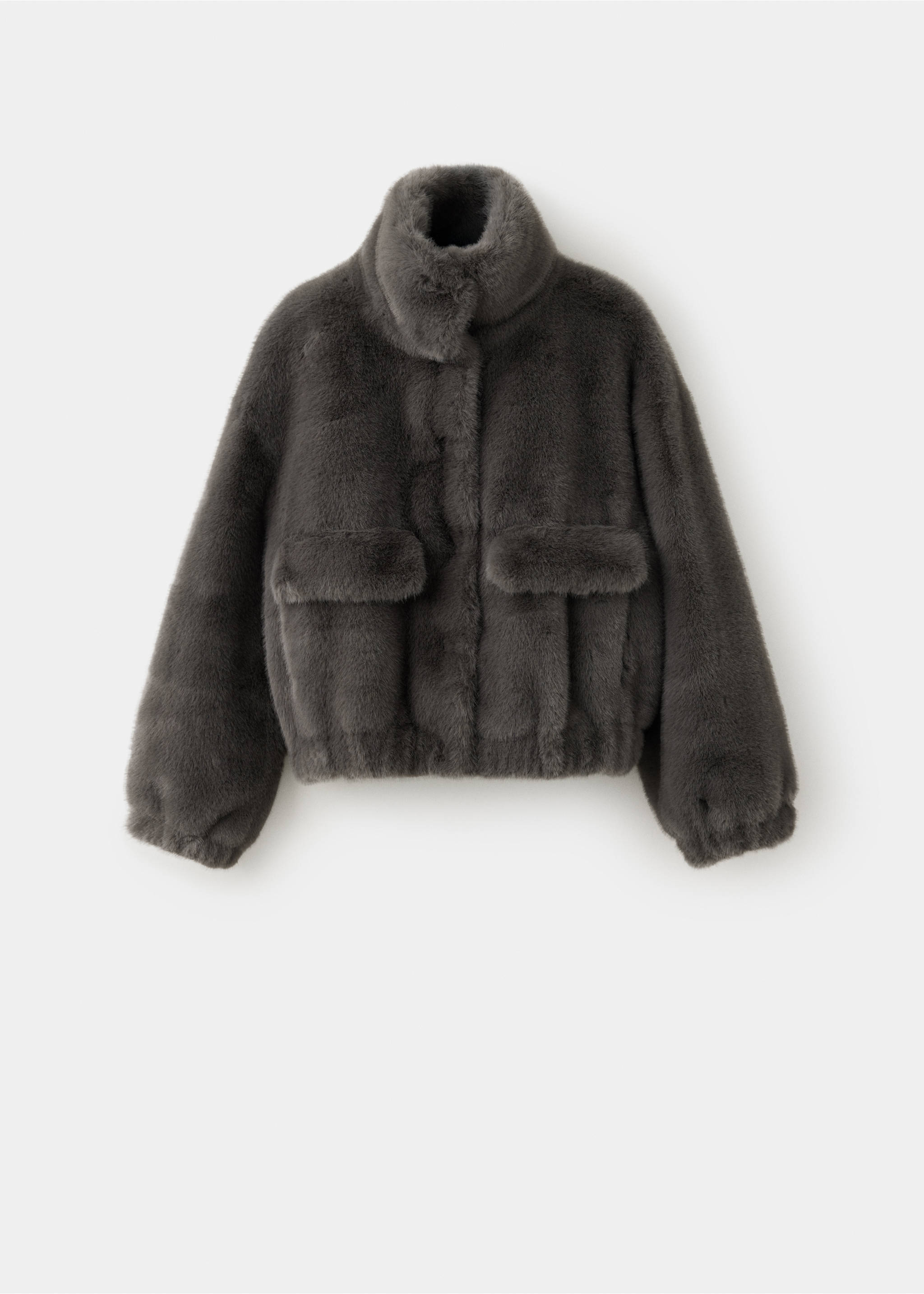 Faux fur funnel-neck jacket - Article without model, Grey. Ref: 37047923-00.
