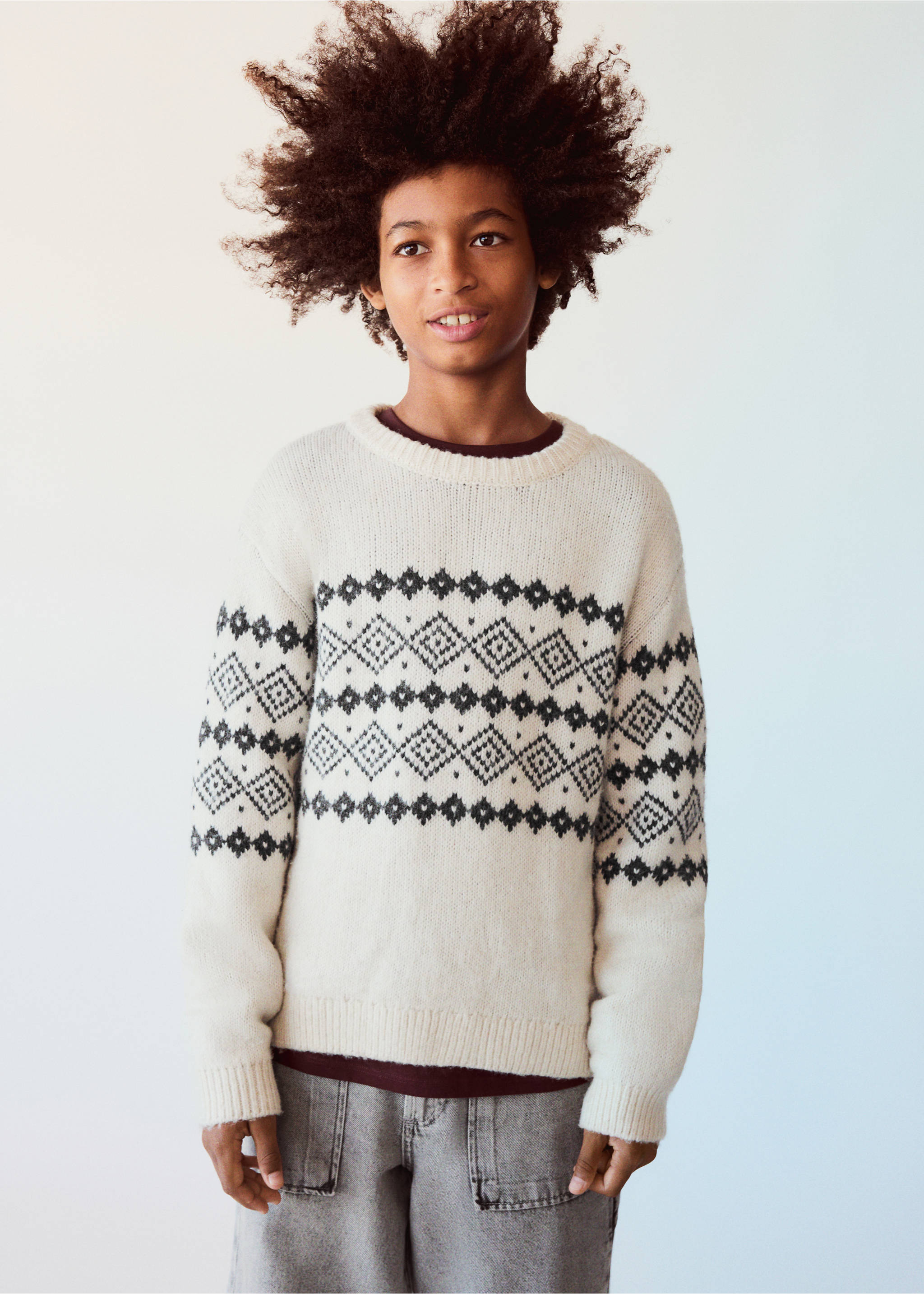Knitted sweater with trim - Medium plane, Beige. Ref: 37047928-00.