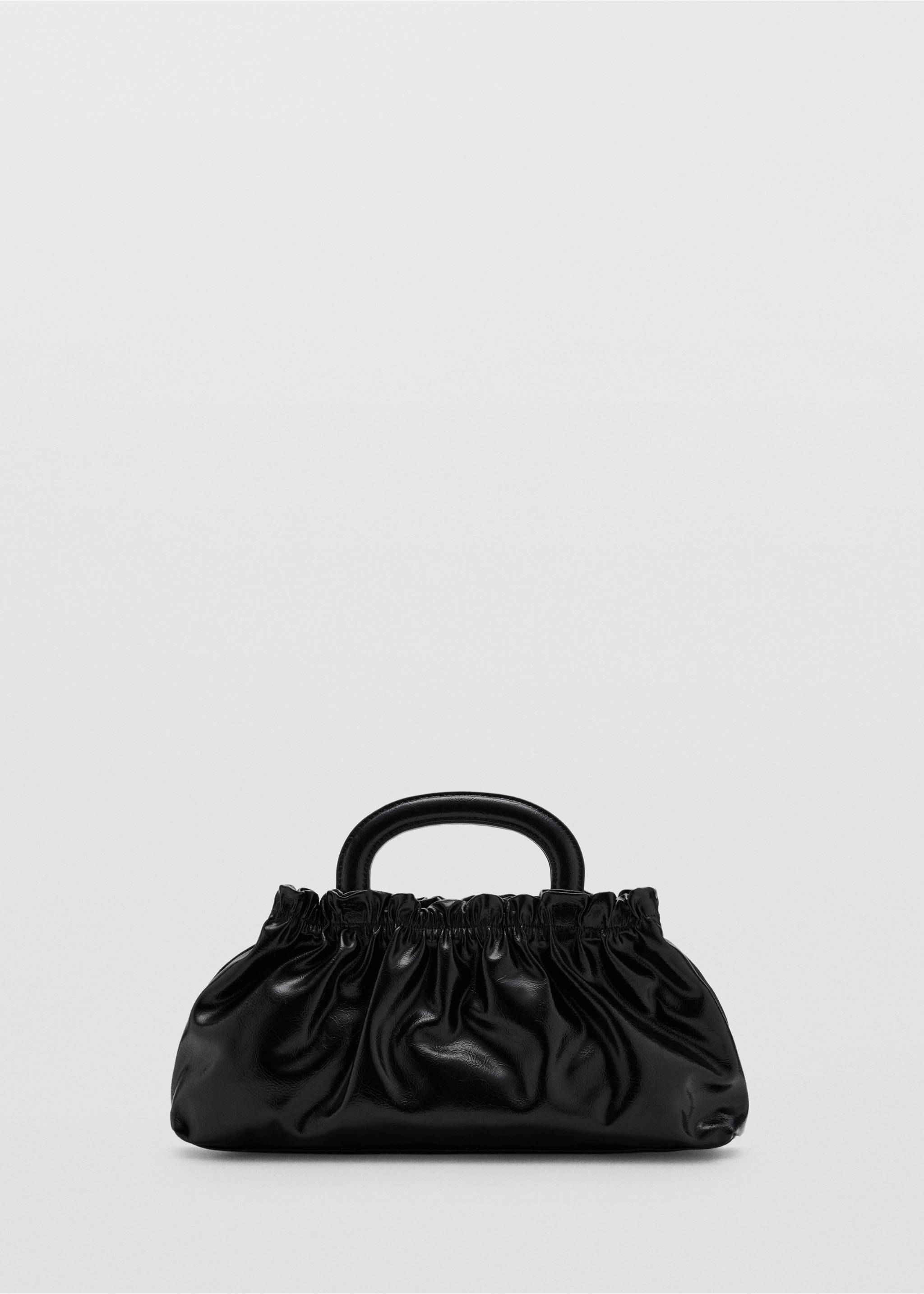 Black mini bag with a glossy gathered pouch design and rounded top handle., Black. Ref: 37047931-00.