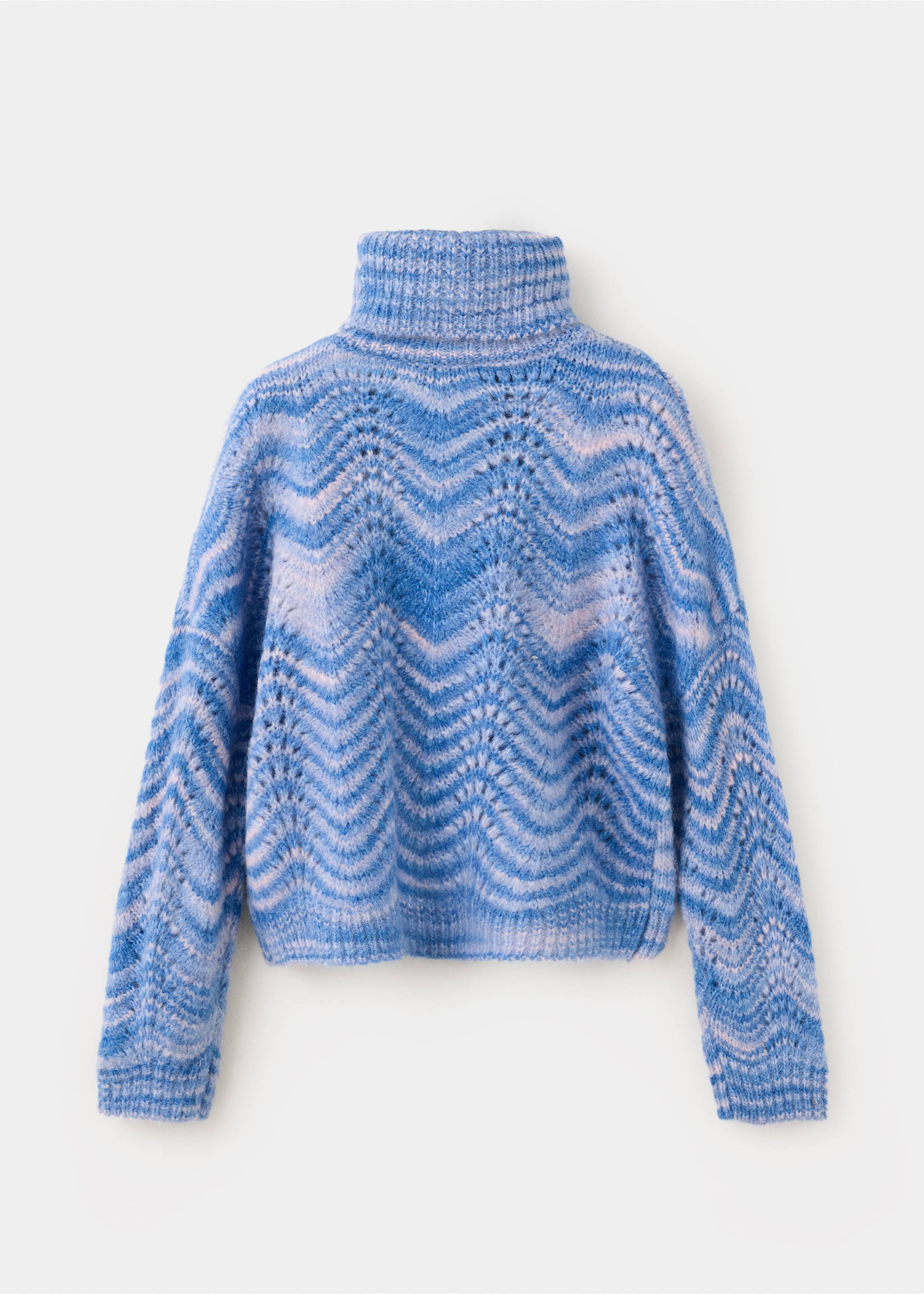 Back view of a blue chevron-patterned roll neck jumper., Lavender. Ref: 37047933-00.