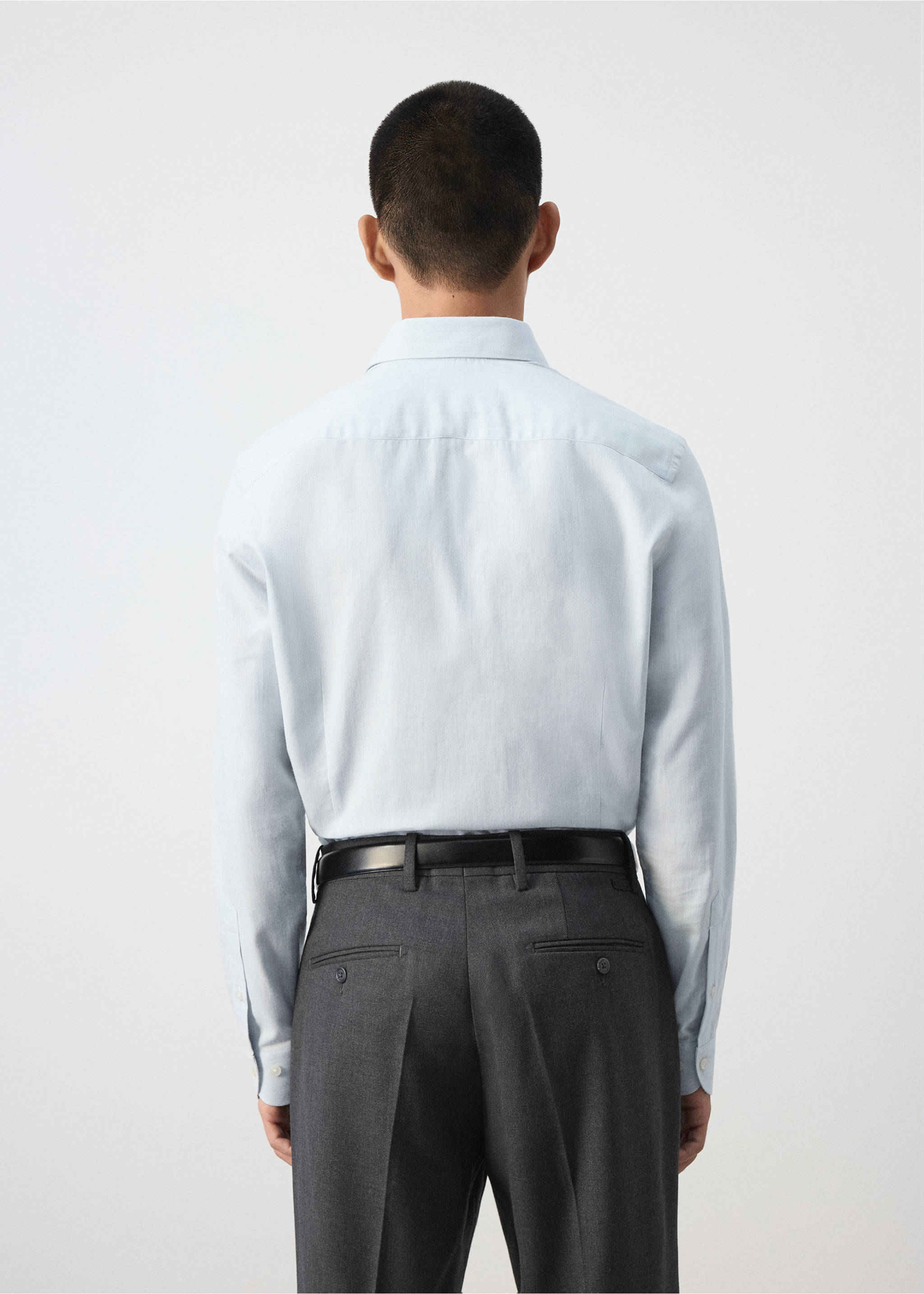 Back view of a light blue long-sleeved shirt with a classic collar., White. Ref: 37047934-00.