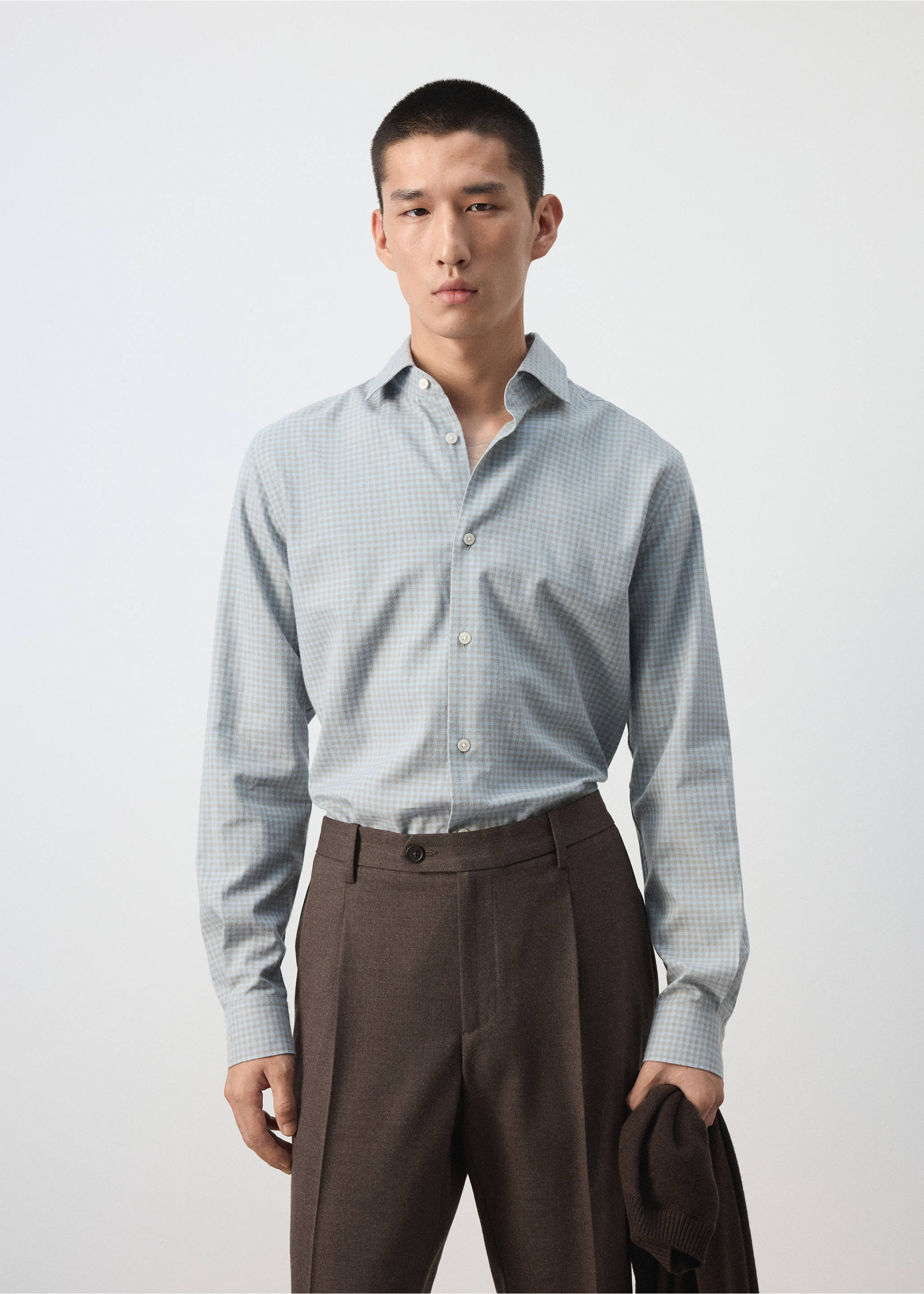 Light blue and white checked shirt with long sleeves and classic collar., Sky Blue. Ref: 37047934-00.