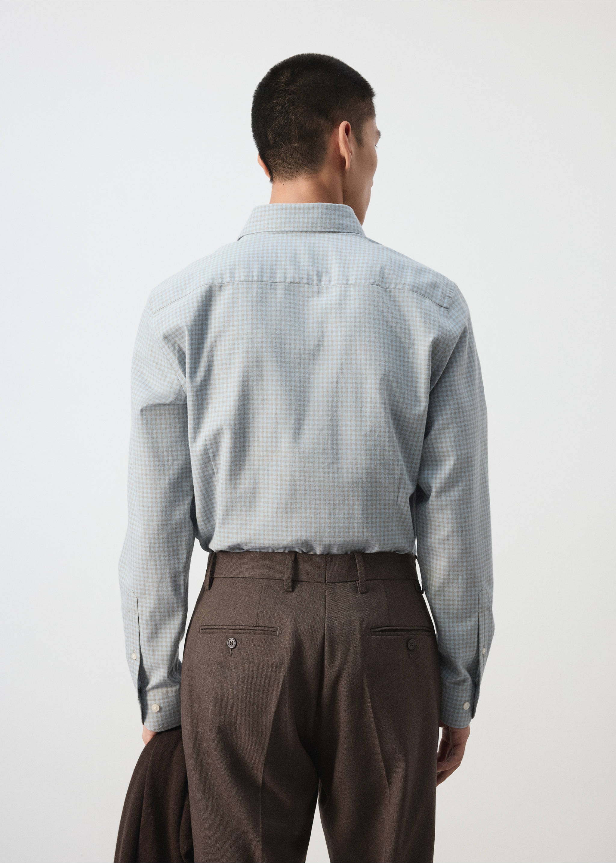 Blue and white checkered shirt, shown from the back., Sky Blue. Ref: 37047934-00.