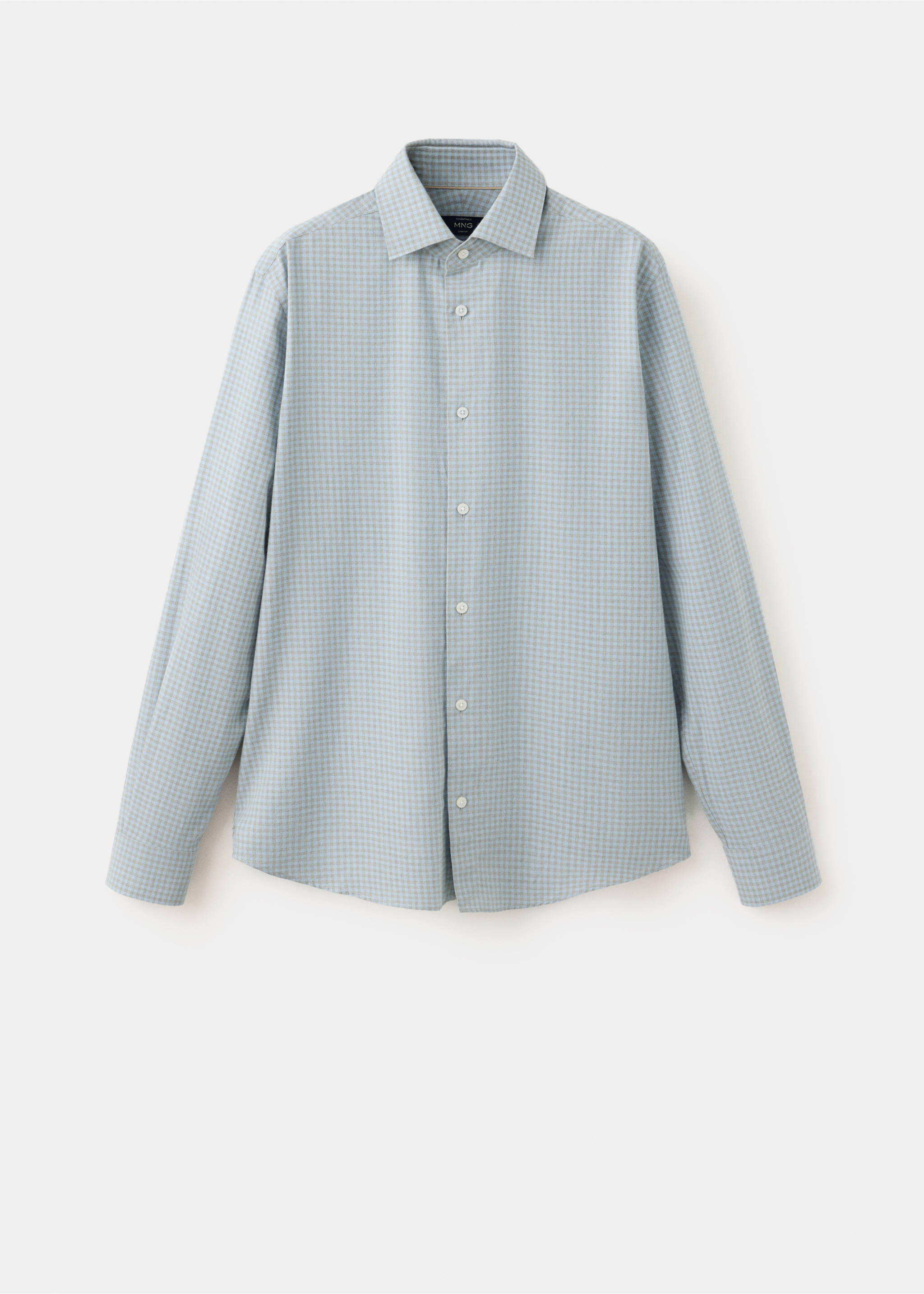Light blue gingham long-sleeve shirt with a classic collar., Sky Blue. Ref: 37047934-00.