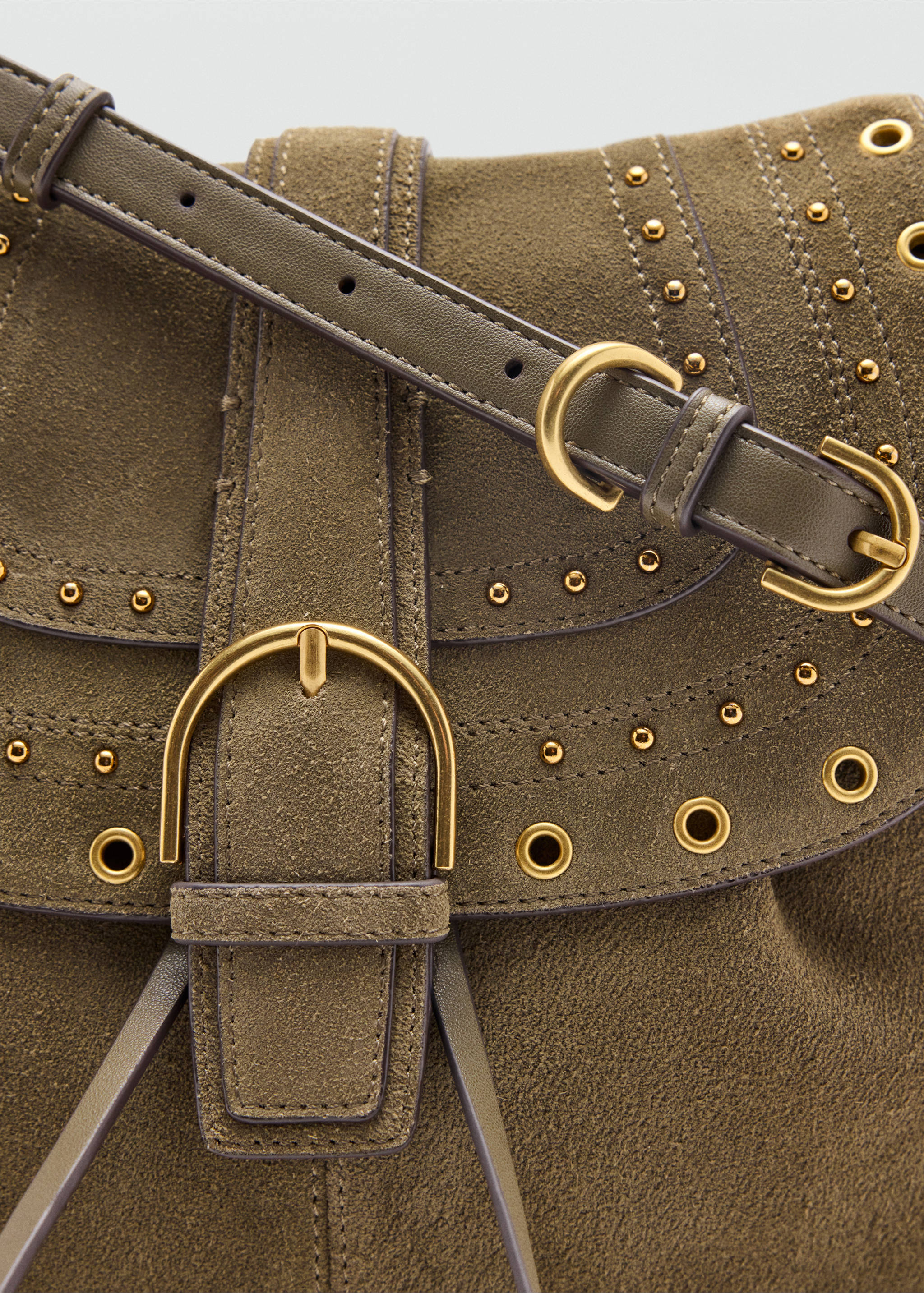 Sac en cuir suédé à clous - Détail de l'article 1, Kaki. Ref: 37047935-00.
