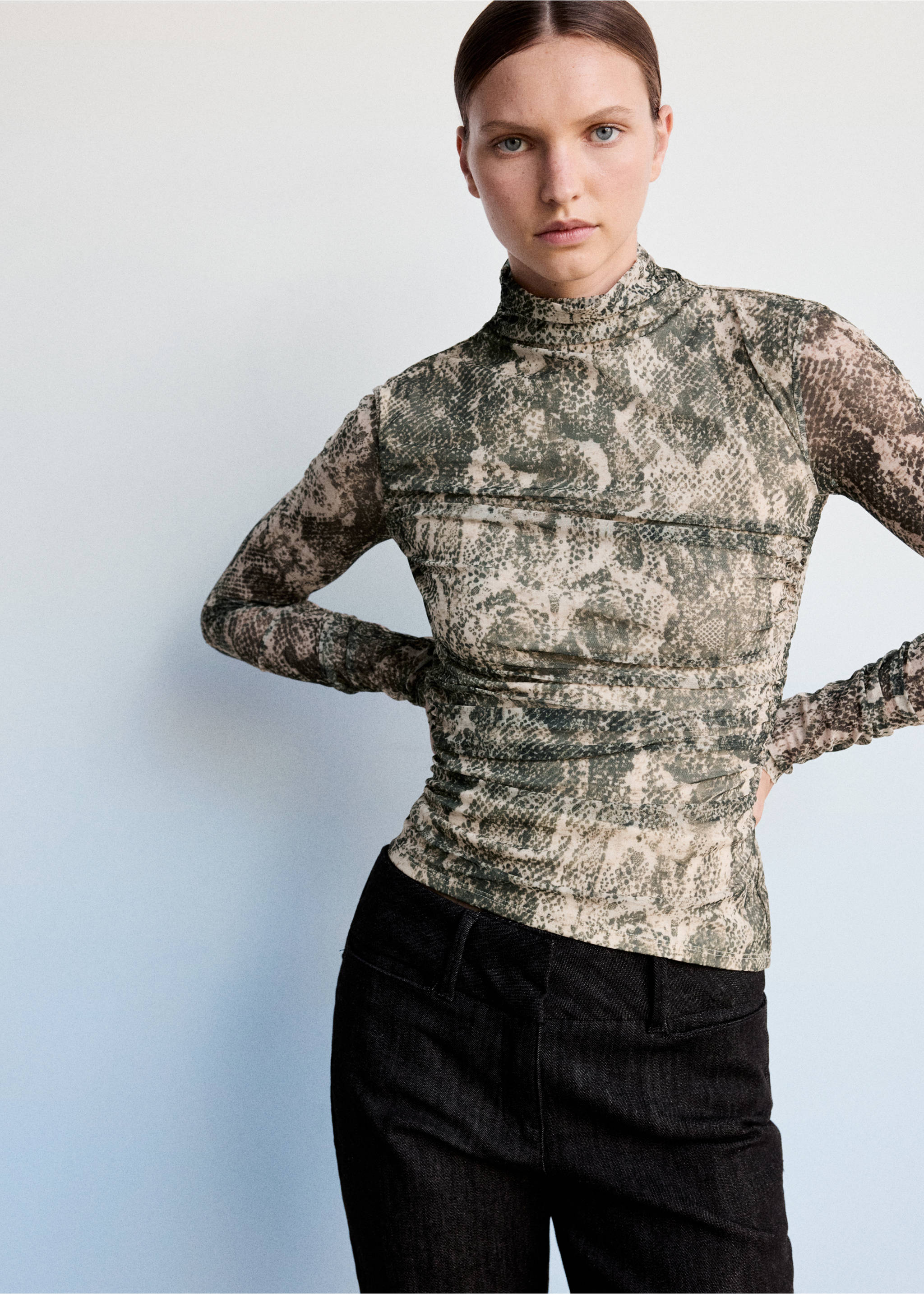 Animal print ruched T-shirt - Medium plane, Sand. Ref: 37047939-00.