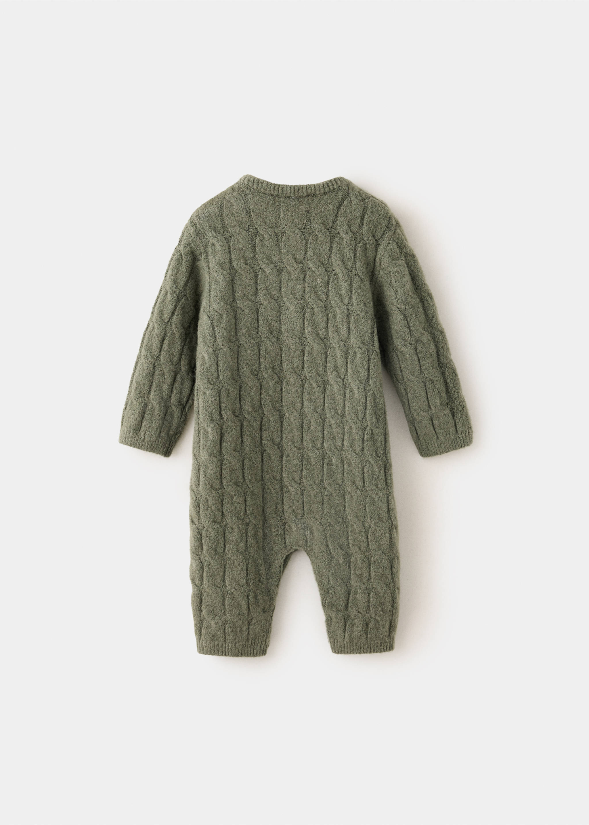 Langer Strick-Jumpsuit mit Zopfmuster - Rückseite des Artikels, Dunkelgrün. Ref: 37047941-00.