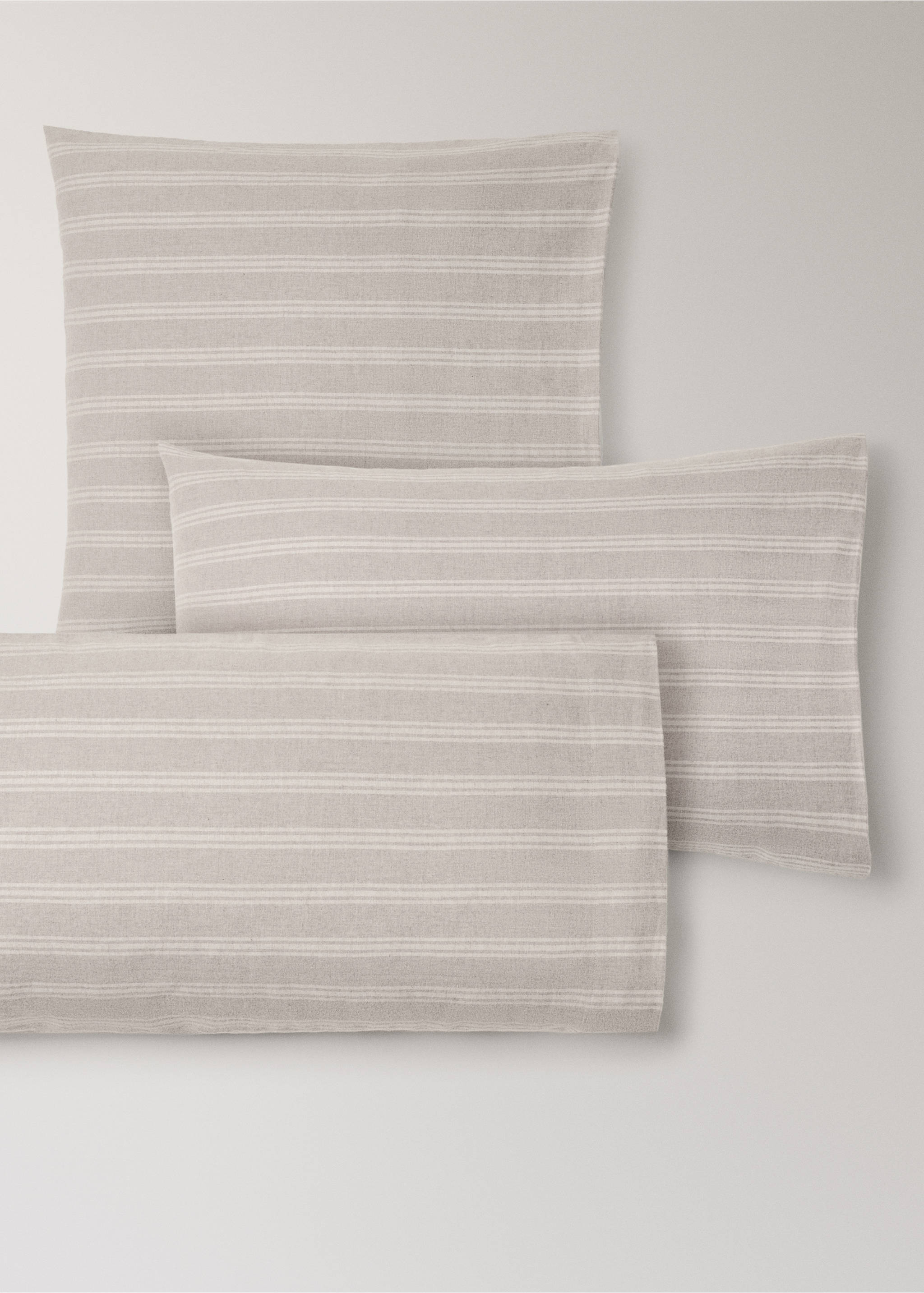 Beige and white striped pillowcases., Beige. Ref: 37048267-00.
