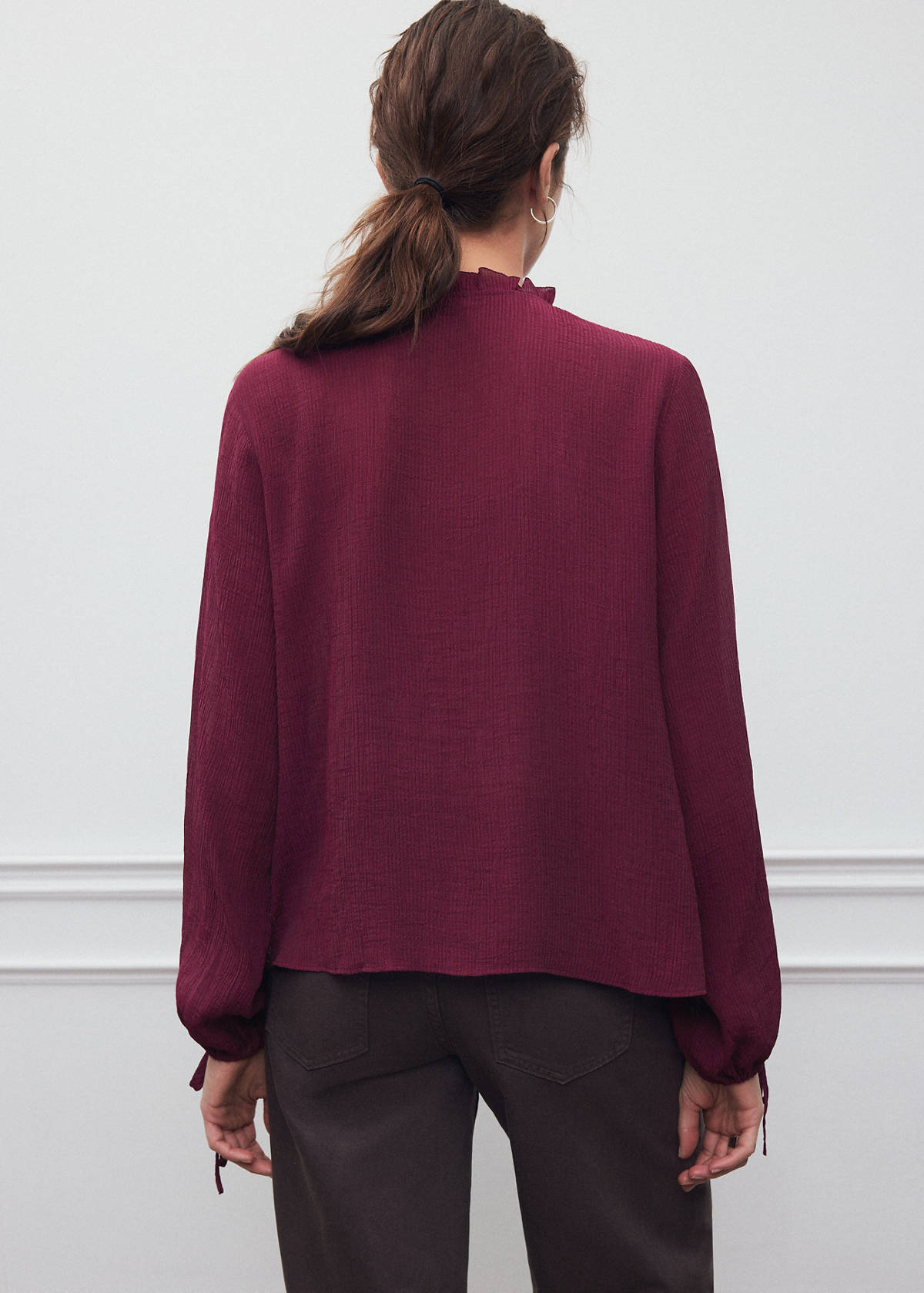Textured chiffon shirt with ruffles — Blackberry