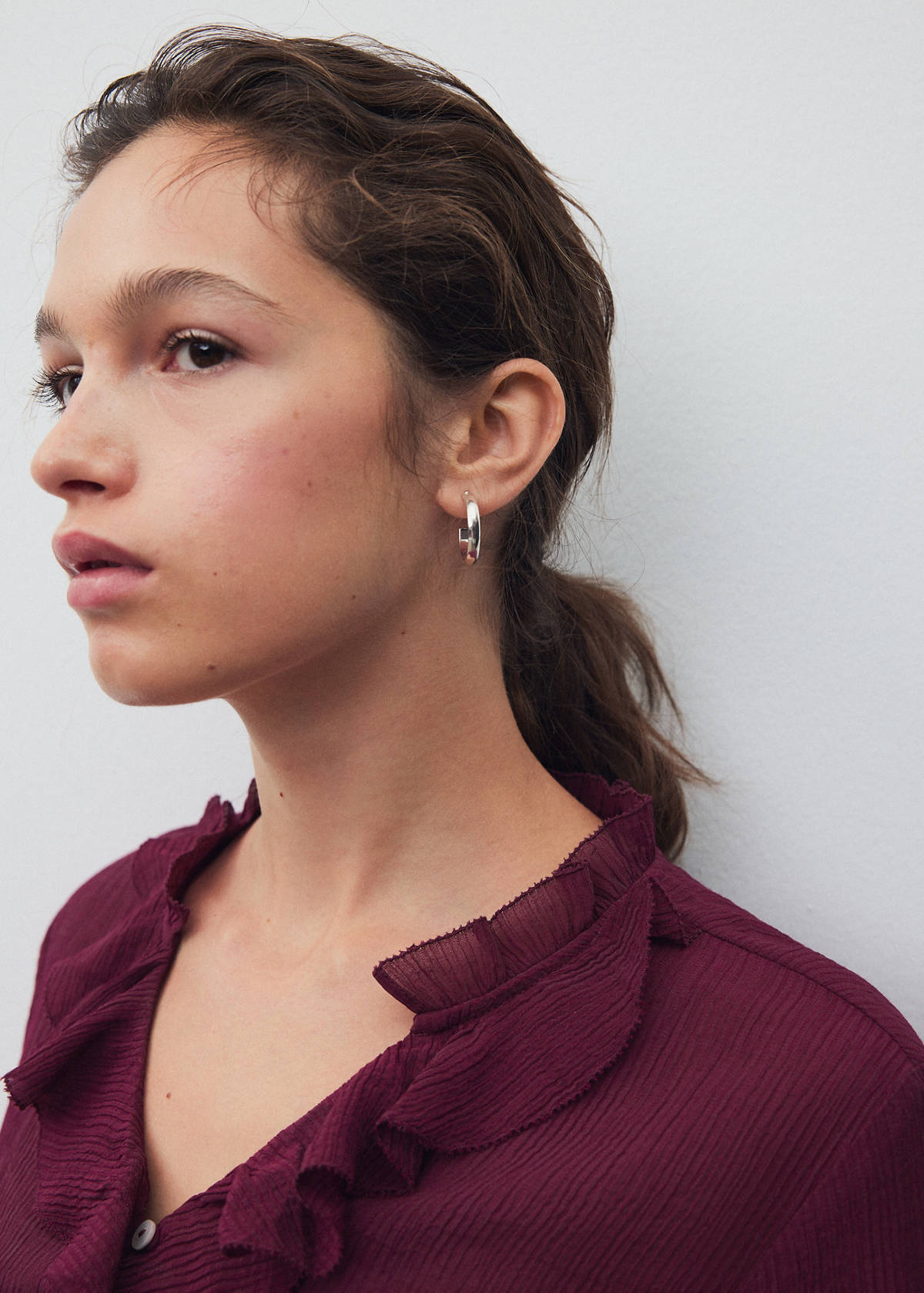 Textured chiffon shirt with ruffles — Blackberry