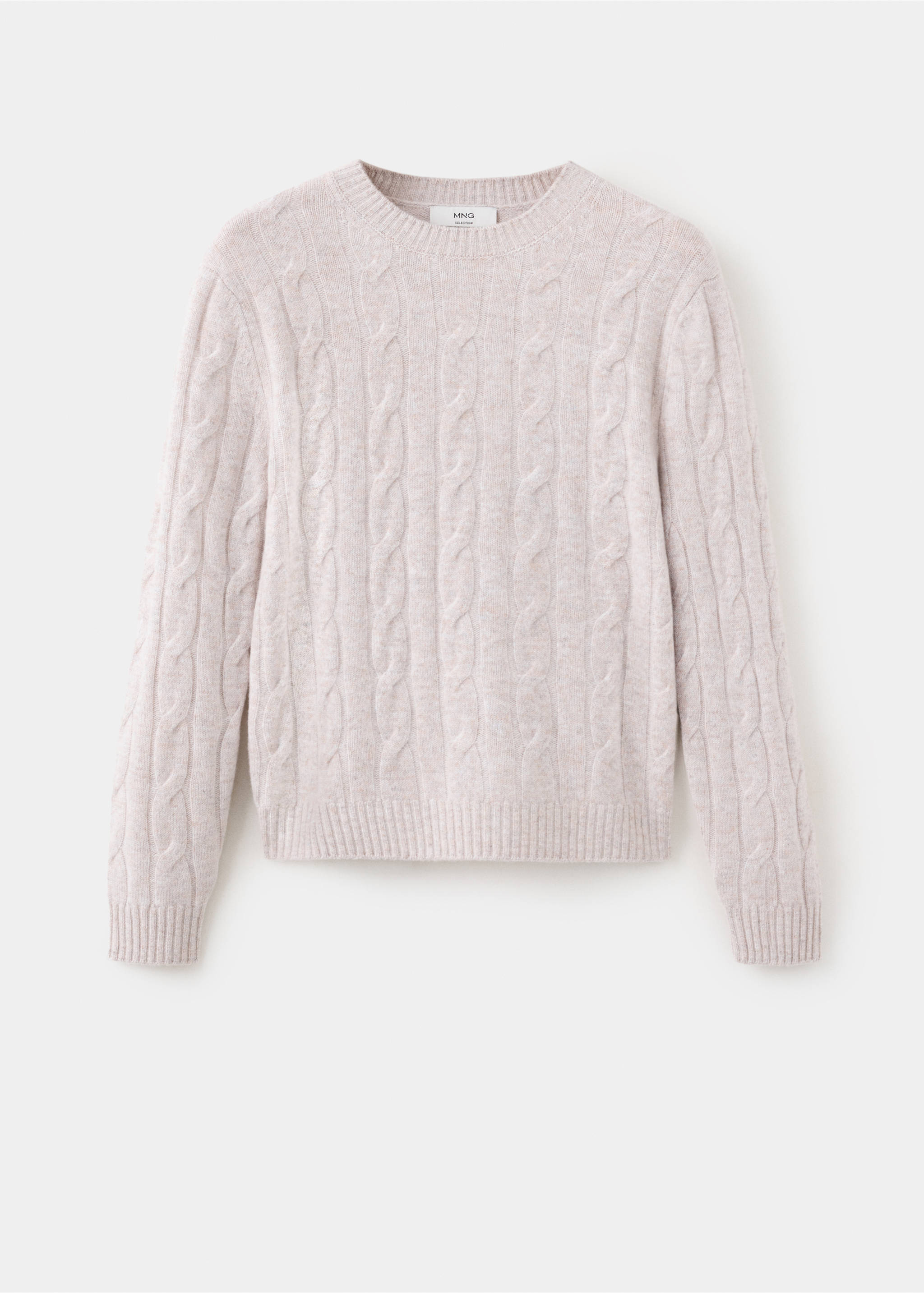Light beige cable-knit crew-neck jumper with ribbed trims., Beige. Ref: 37048275-00.