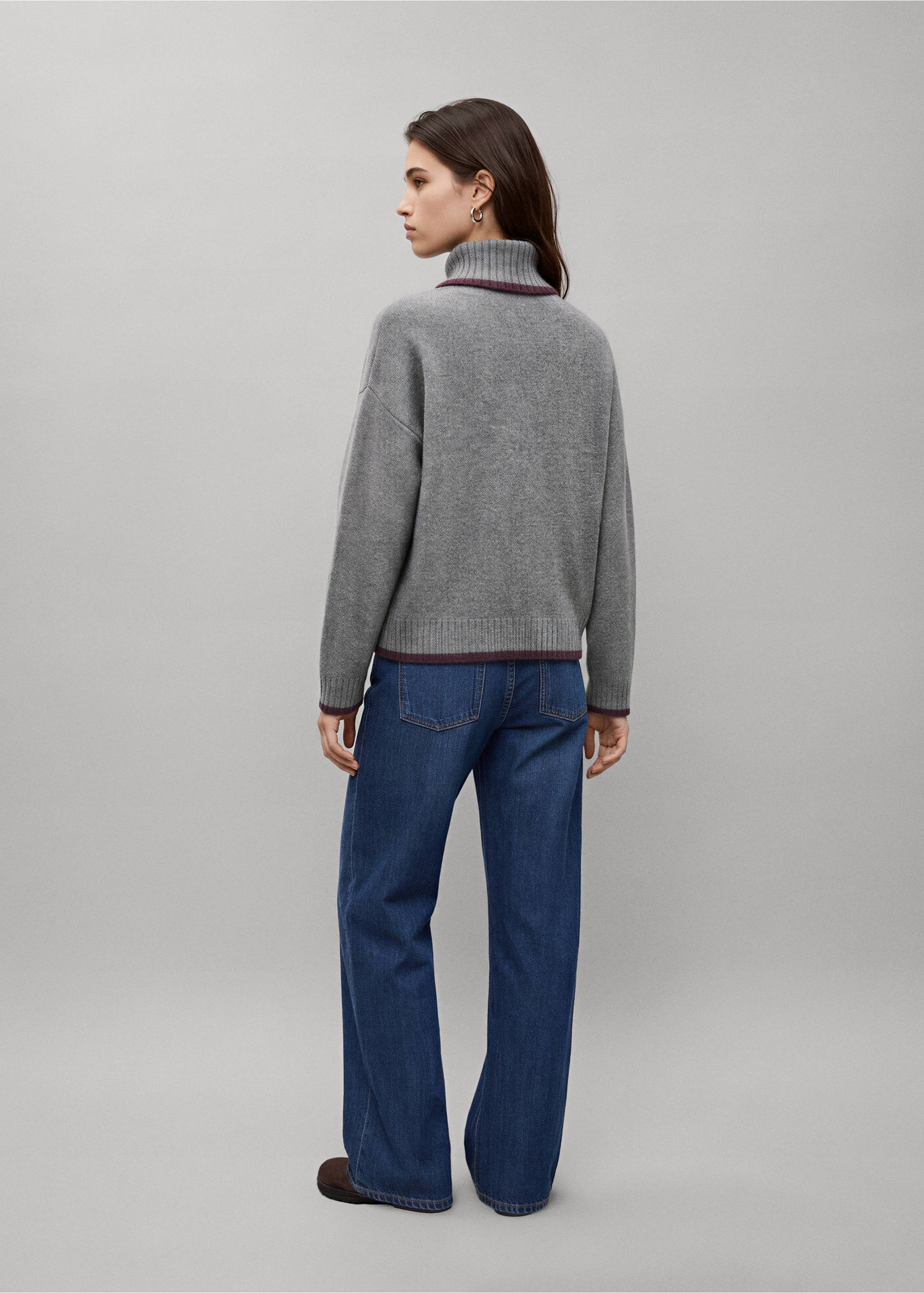 Grey jersey with roll neck and dark trim, back view., Medium Heather Grey. Ref: 37048276-00.