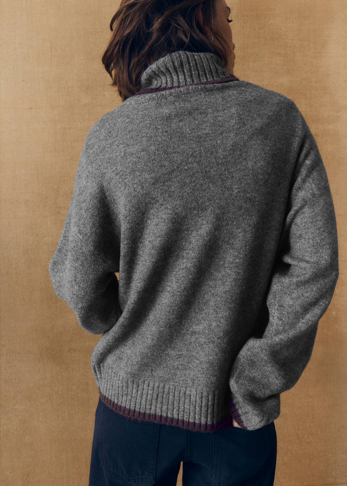 Contrast roll-neck jumper — Medium Heather Grey