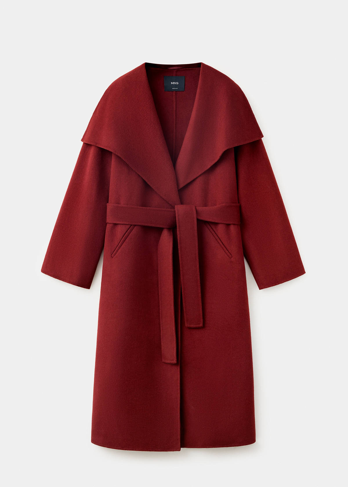 Wool coat with belt and oversized lapels — Red