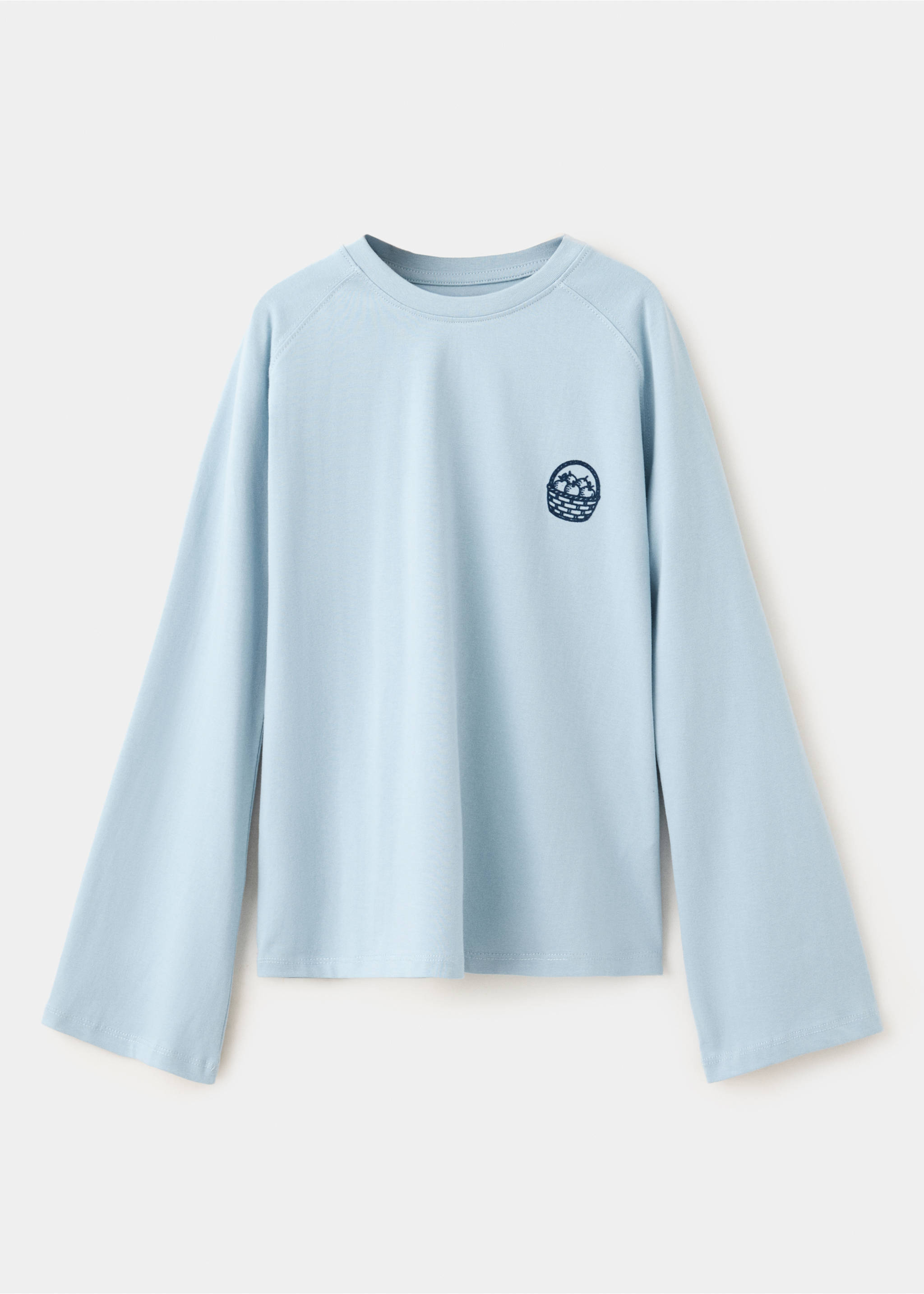 Light blue long-sleeve t-shirt with a crew neck and embroidered basket graphic., Sky Blue. Ref: 37048282-00.