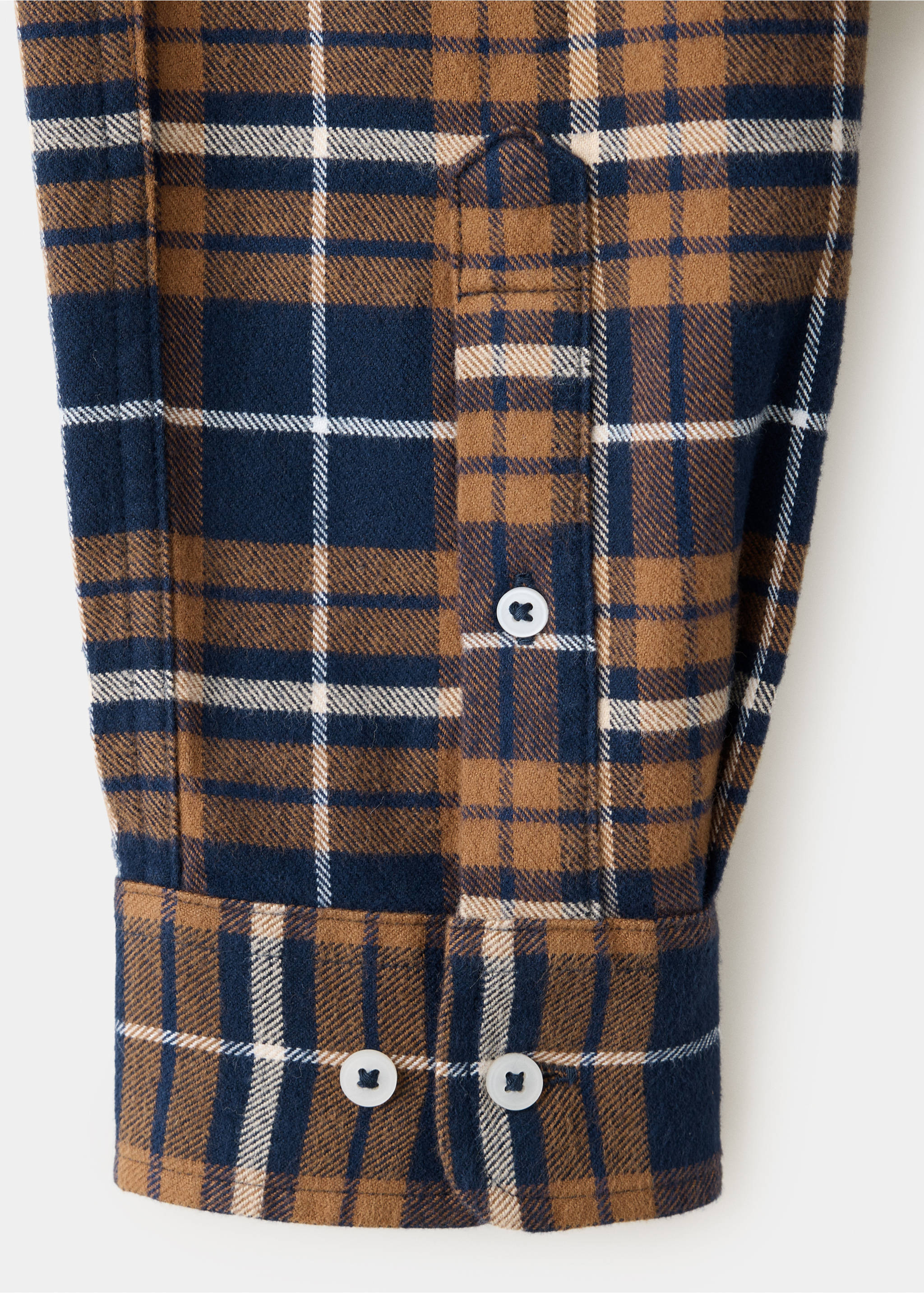 Brown and navy check shirt sleeve detail with buttoned cuff., Mustard. Ref: 37048285-00.