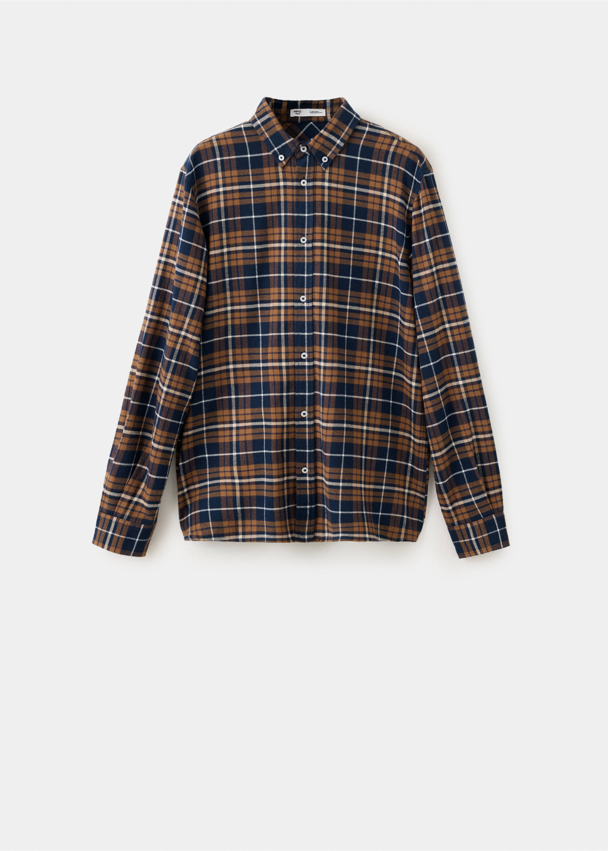 Brown and navy blue plaid shirt with a button-down collar and long sleeves., Mustard. Ref: 37048285-00.