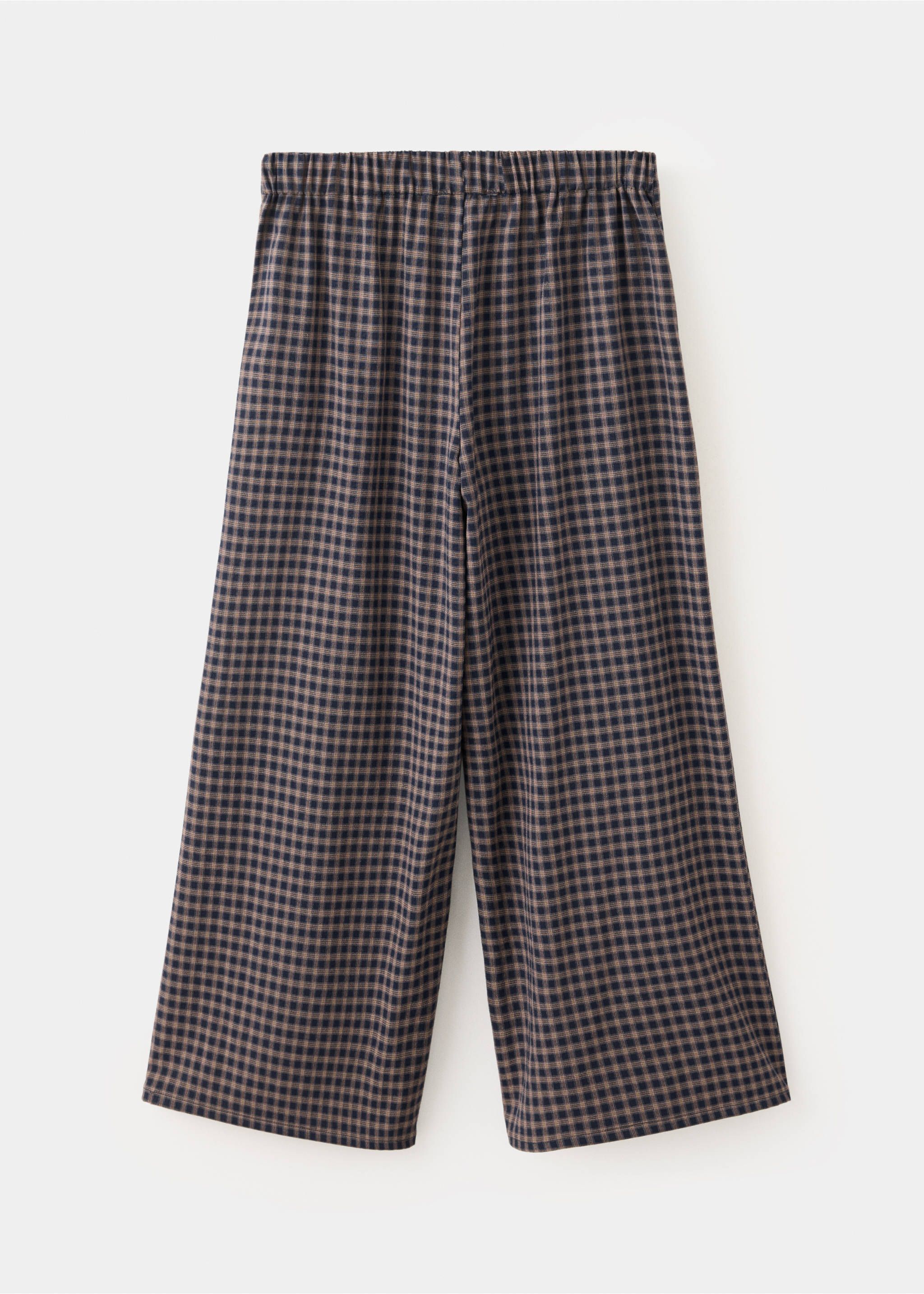 Back view of blue and brown check trousers with an elasticated waist., Navy. Ref: 37048286-00.