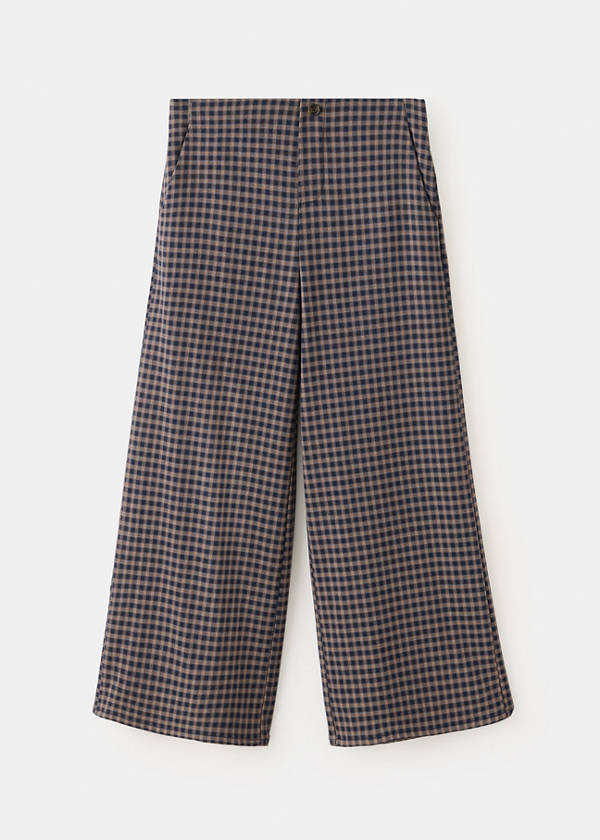 Wide-leg check trousers — Navy