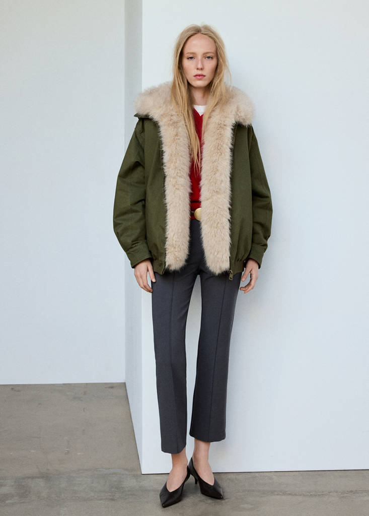 Parka z odpinanym kołnierzem z futerkiem khaki - Kobieta - L - MANGO