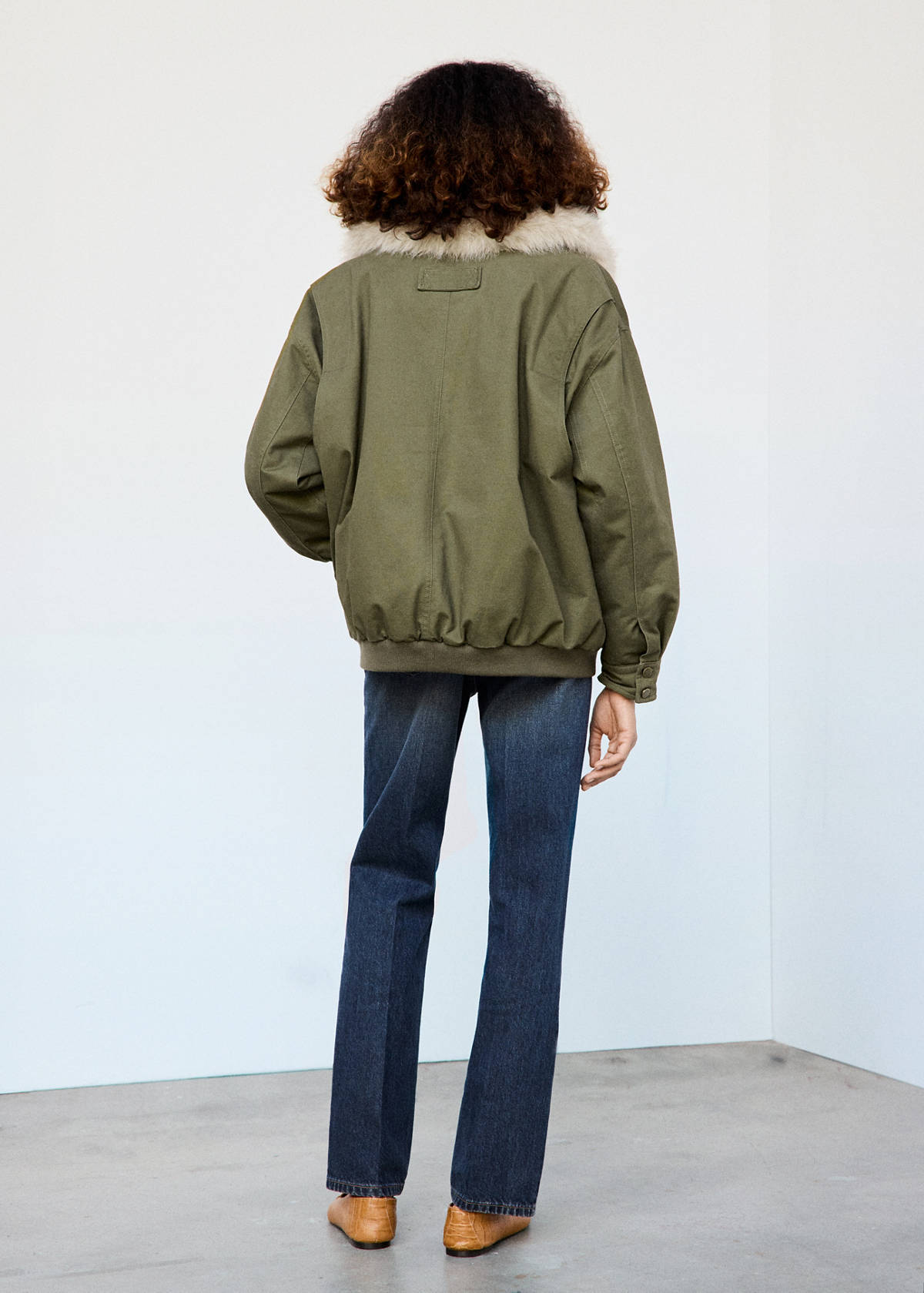 Parka with detachable fur collar — Khaki