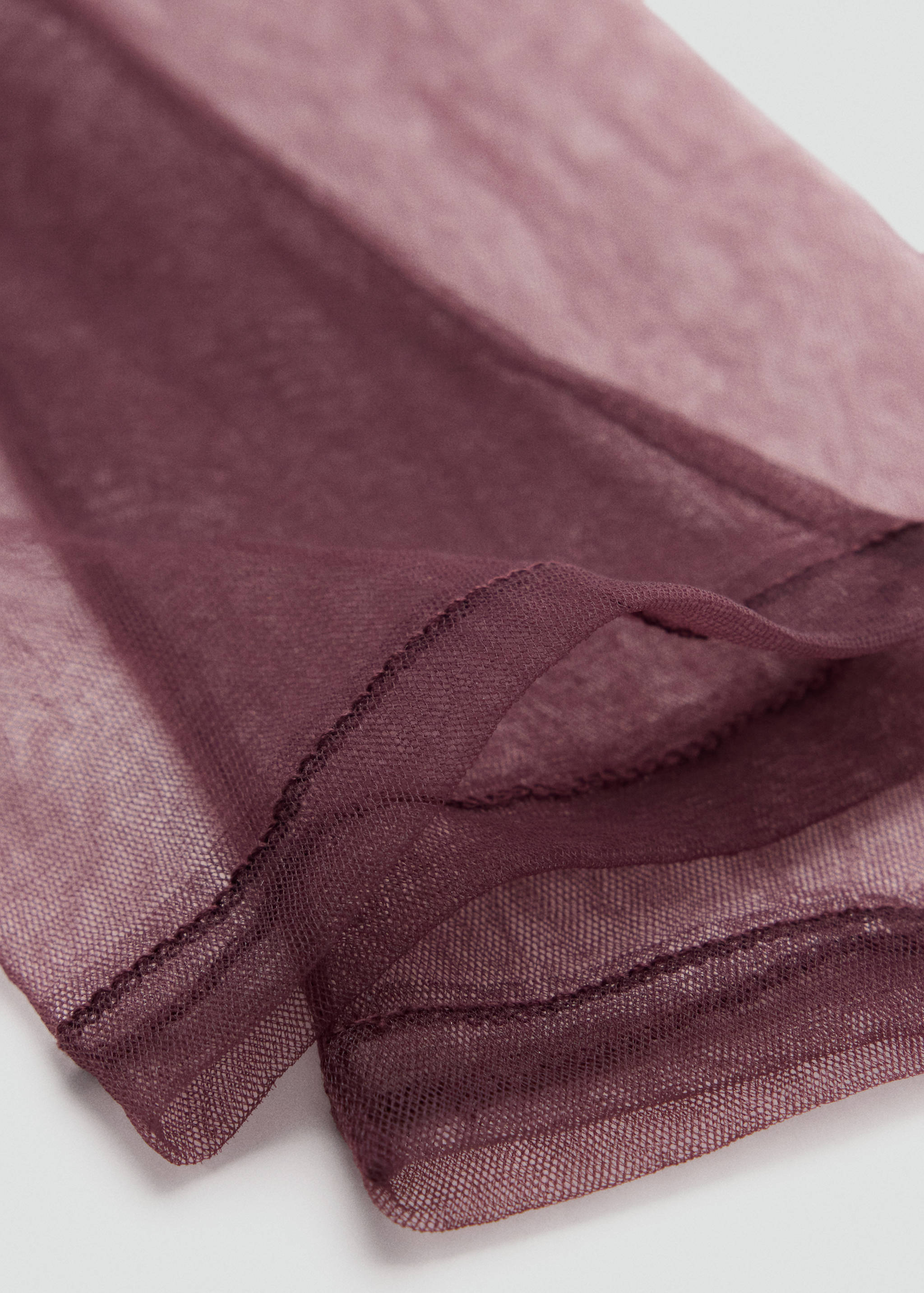 Dark burgundy sheer tulle gloves with visible seam details.