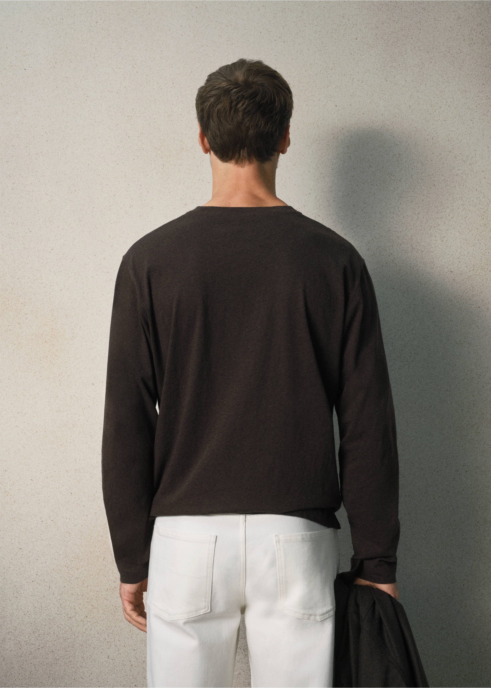 T-shirt coton mélangé cachemire regular fit - Verso de l’article, Marron. Ref: 37048636-00.