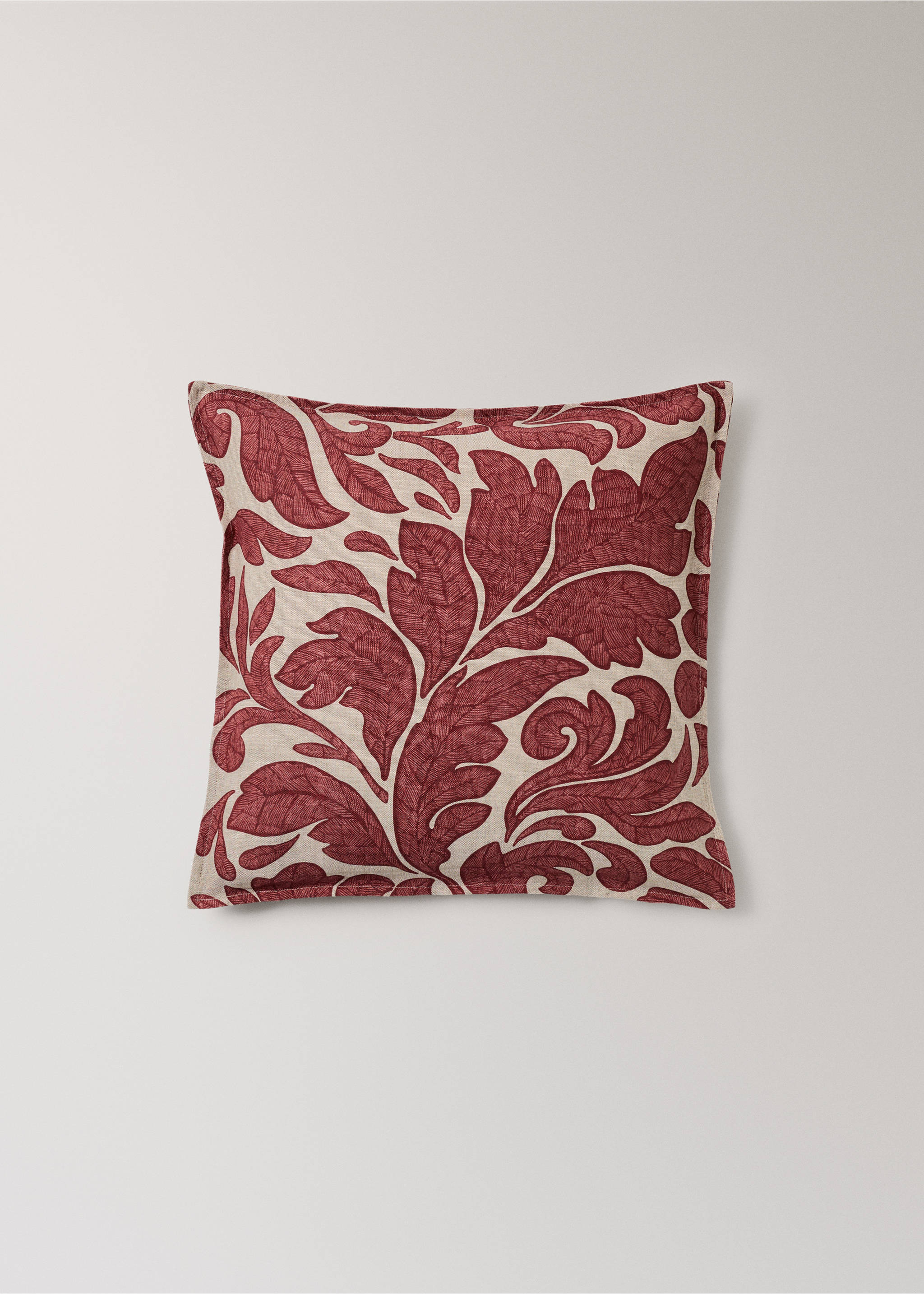 Blommigt kuddfodral i linne och bomull med stickningsdetalj 50x50 cm - Artikel utan modell, Röd. Ref: 37048637-00.
