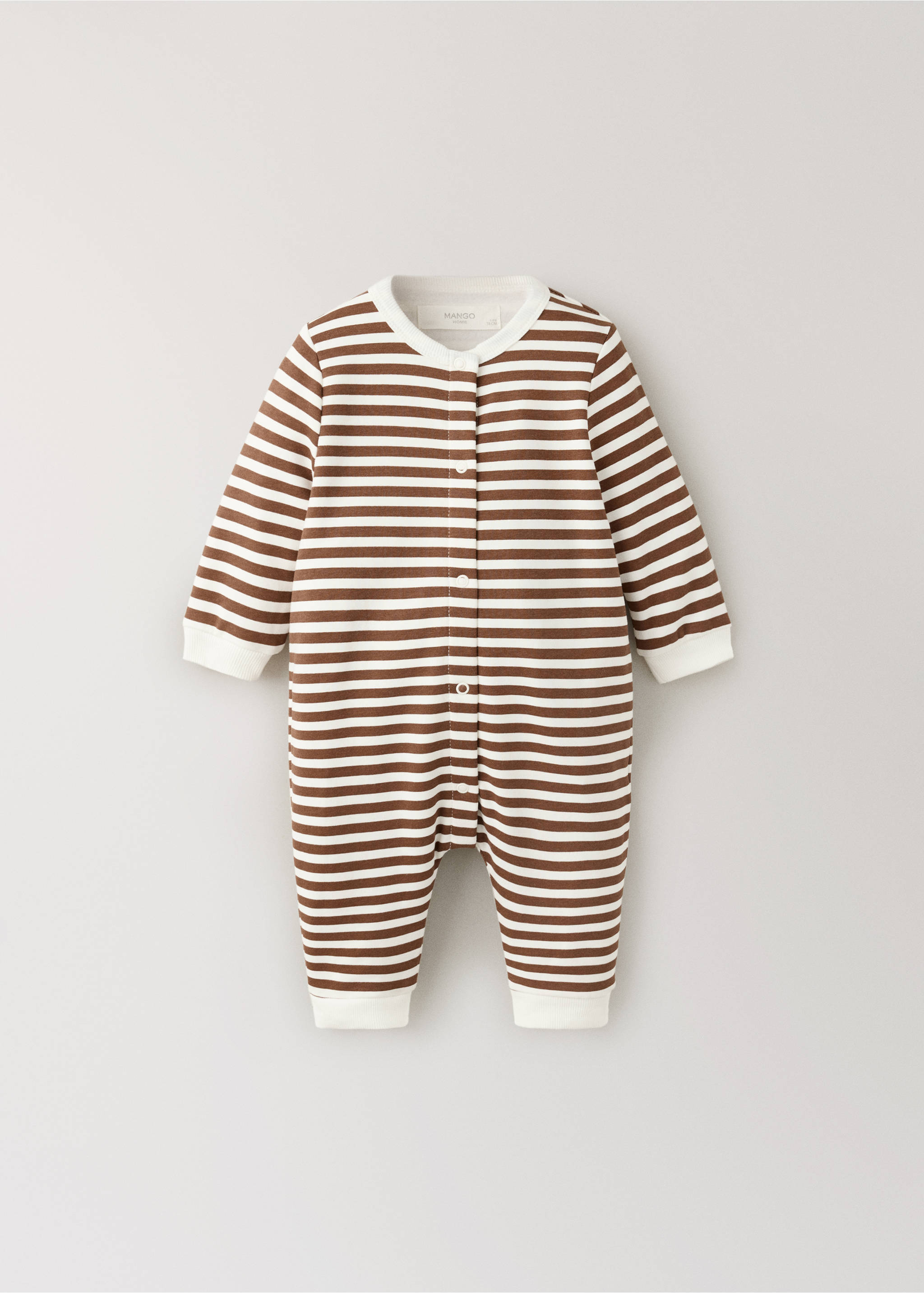Brown and white striped baby sleepsuit with long sleeves and snap buttons., Red. Ref: 37048638-00.