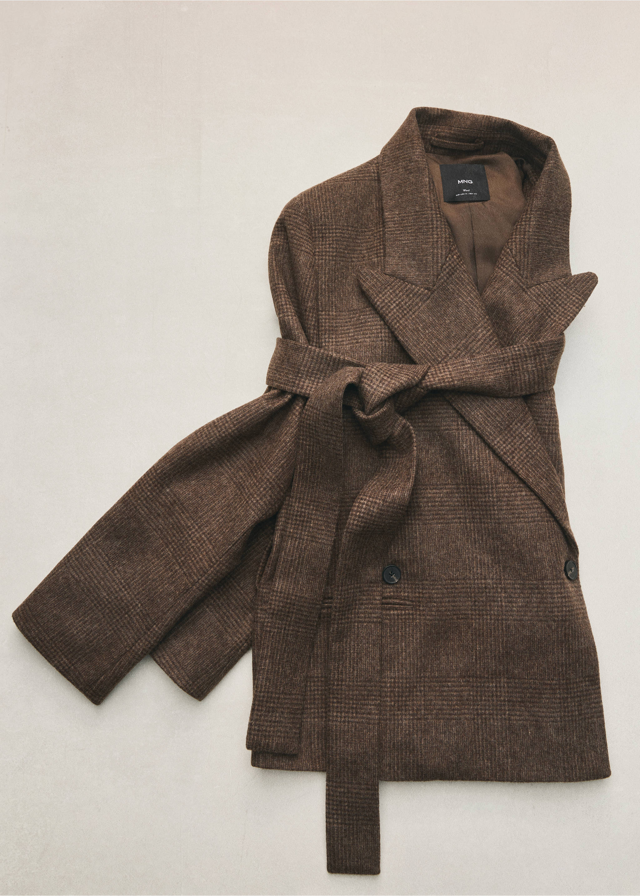 Checked wool-blend jacket - Details of the article 5, Medium Brown. Ref: 37048641-00.