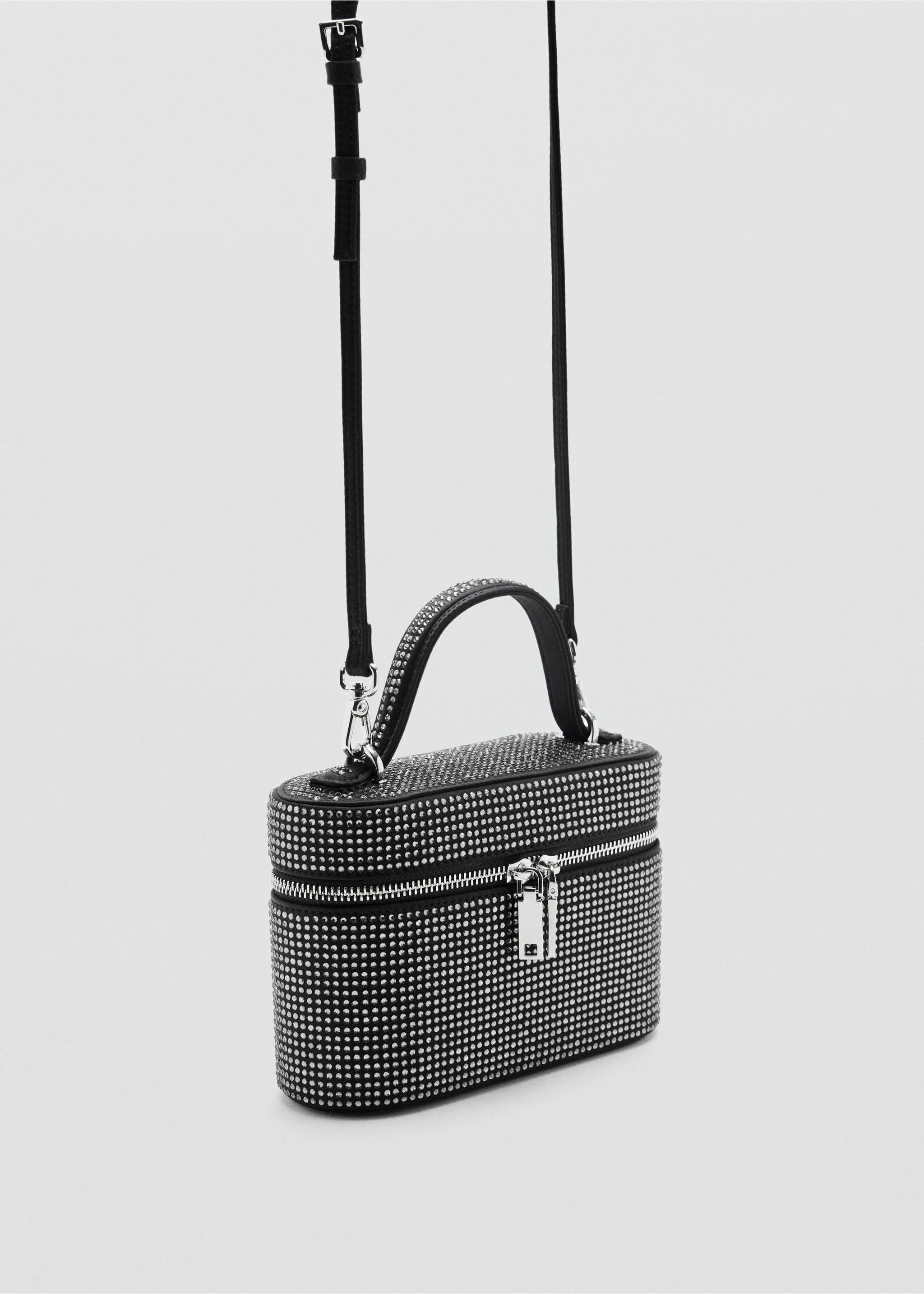 Black rhinestone-embellished vanity bag with a top handle and shoulder strap., Black. Ref: 37049114-00.