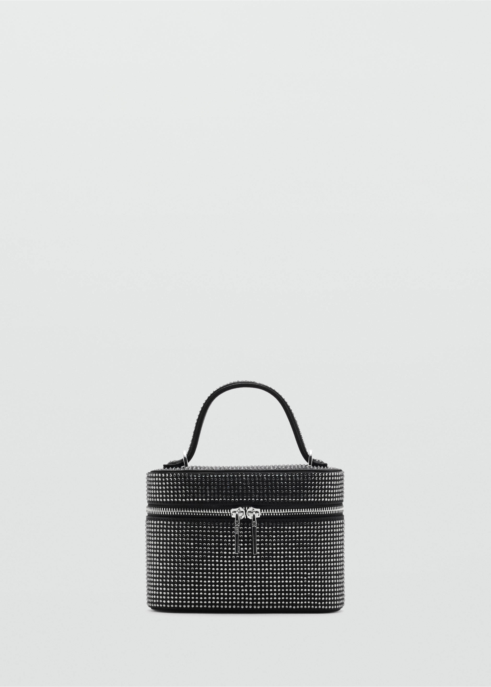 Black rhinestone-embellished vanity handbag with a top handle and zip closure., Black. Ref: 37049114-00.