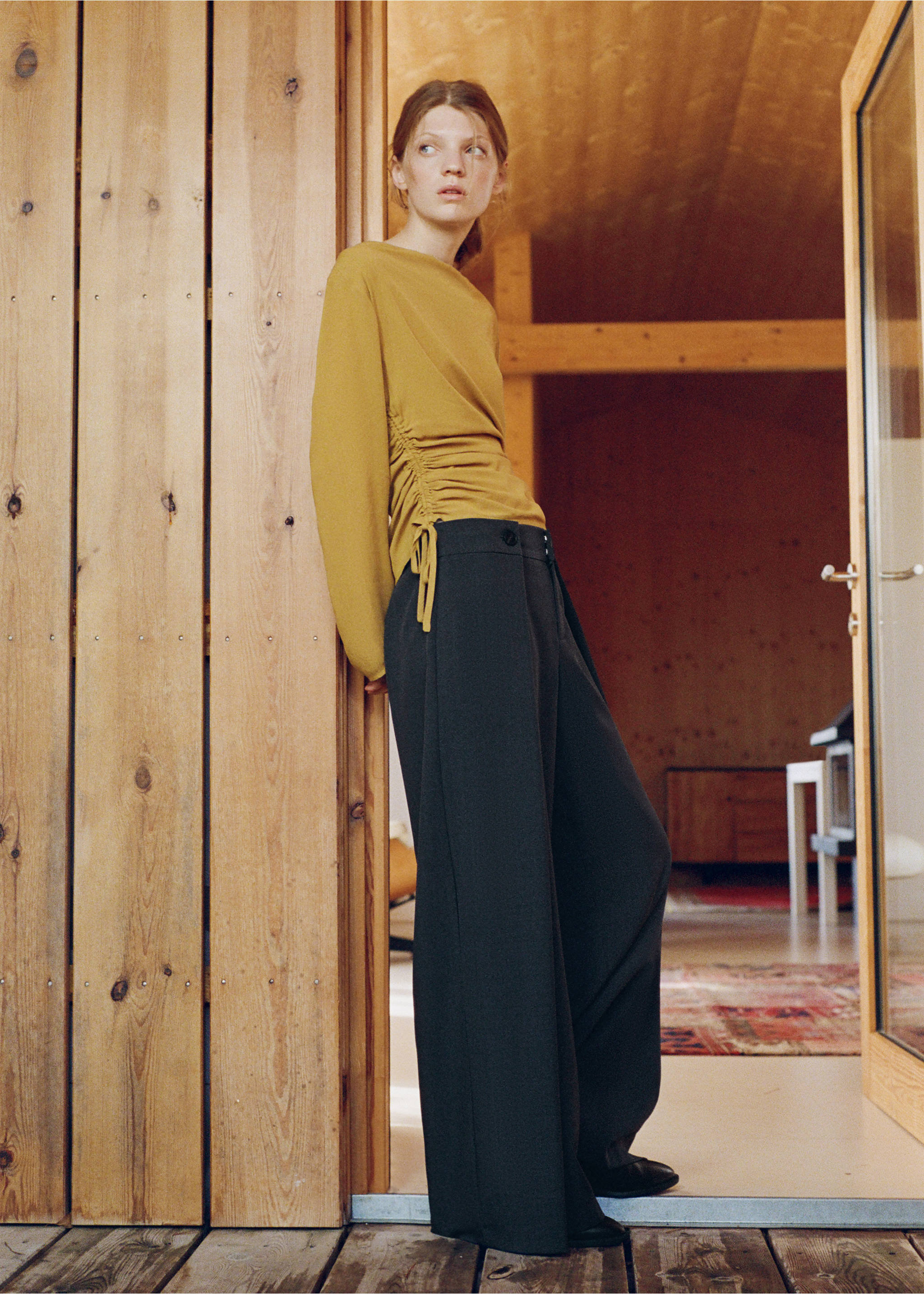 Asymmetric chiffon blouse - Medium plane, Yellow. Ref: 37049118-00.
