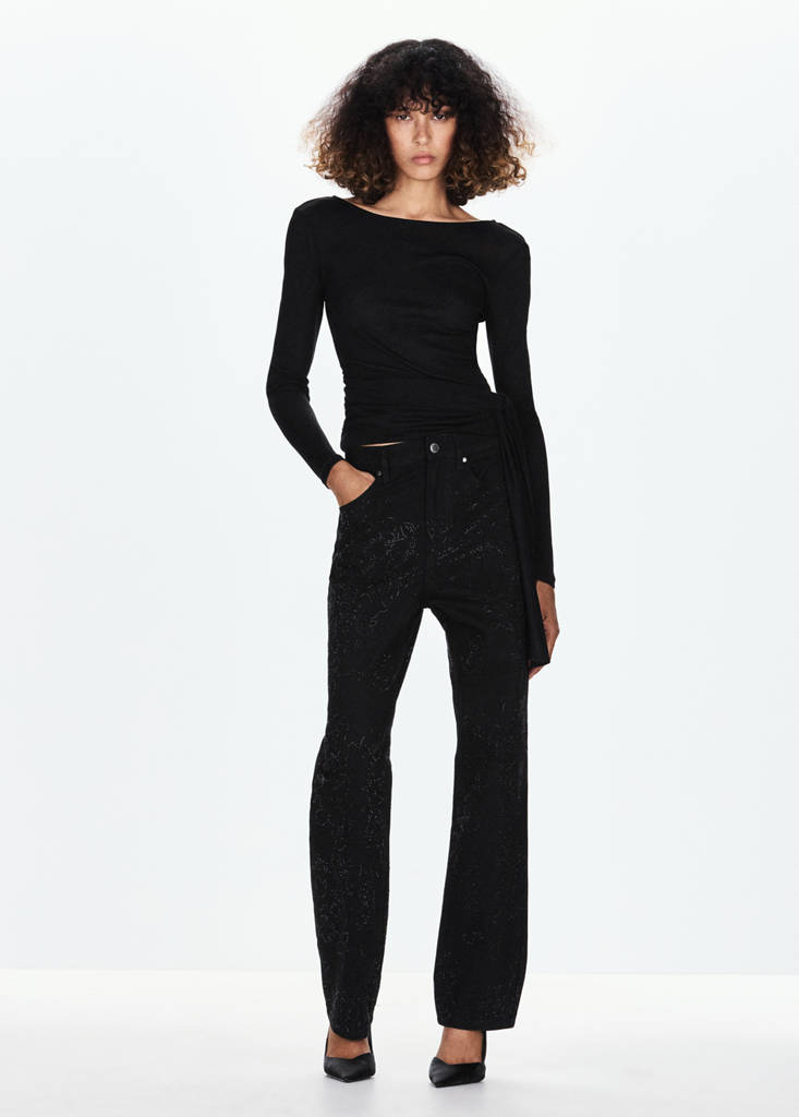 Jeansy o prostym kroju z kryształkami black denim - Kobieta - 32 - MANGO