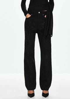 Straight-leg jeans with crystal detailing — Black denim 1