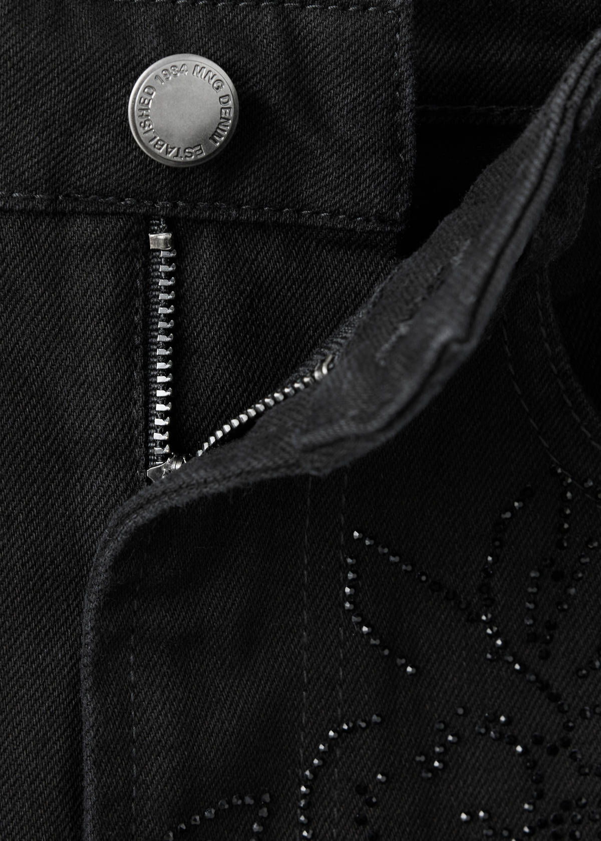 Straight-leg jeans with crystal detailing — Black denim